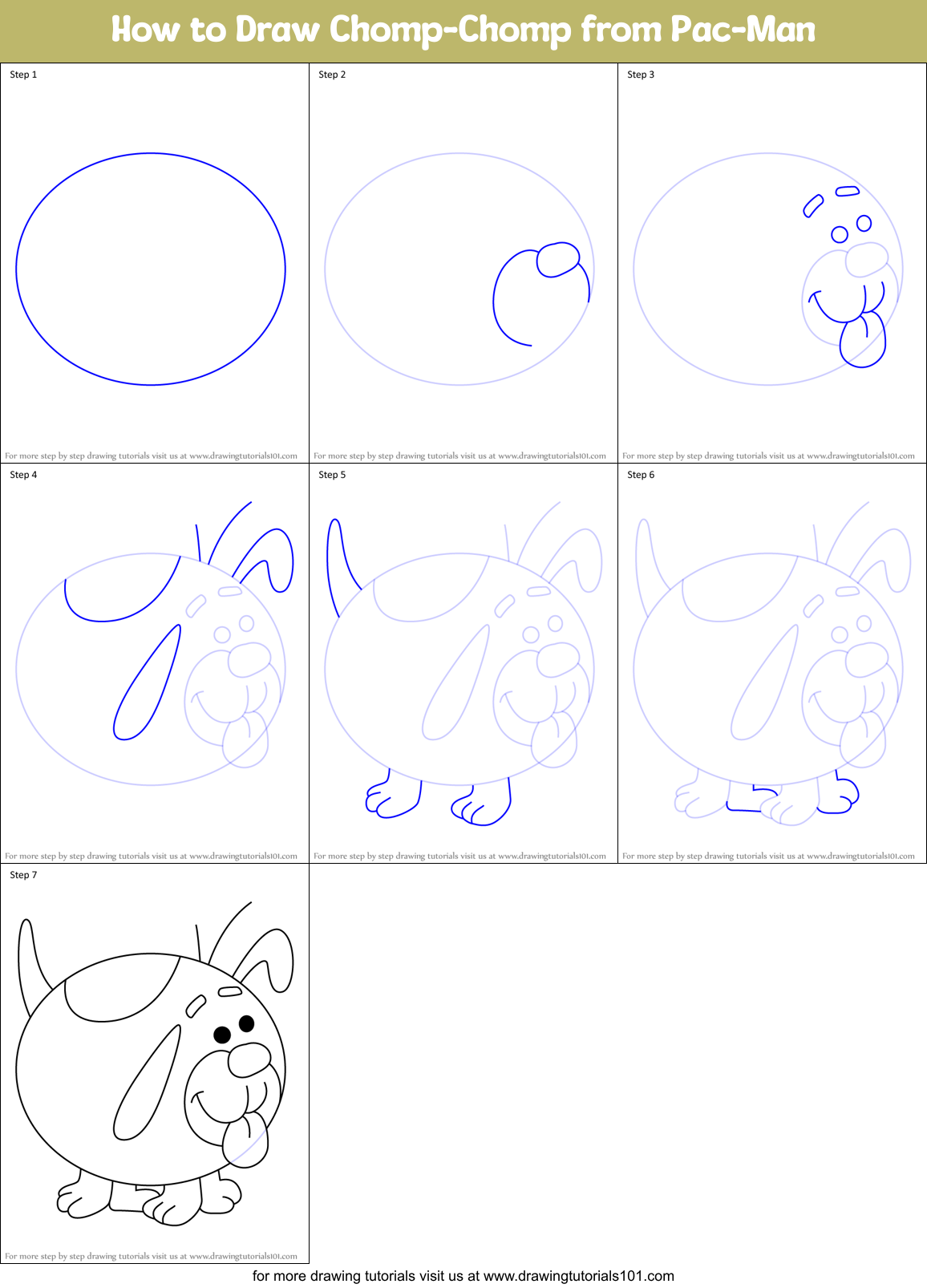 How to Draw Chomp-Chomp from Pac-Man Printable Step by Step