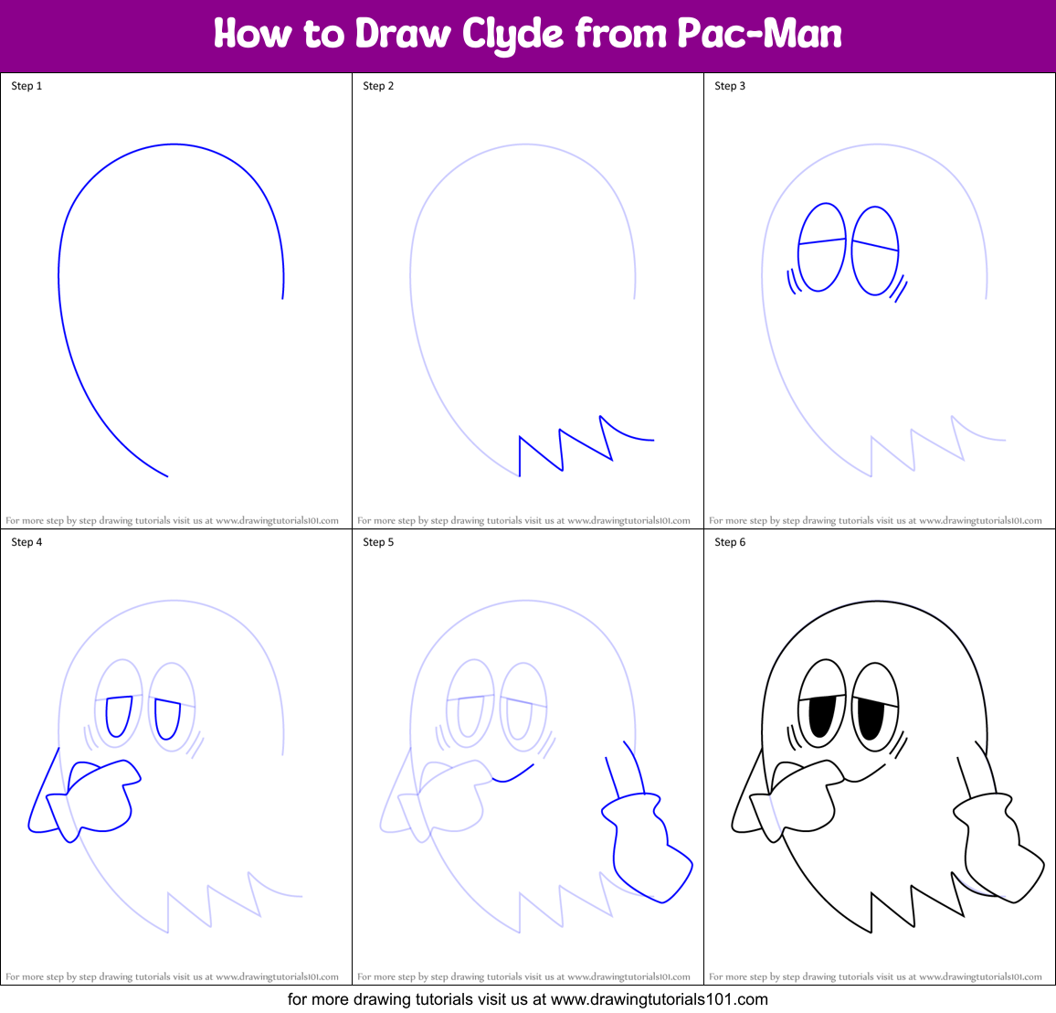 How to Draw Clyde from Pac-Man Printable Step by Step