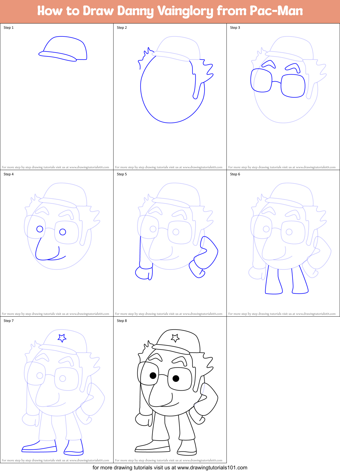 How to Draw Danny Vainglory from Pac-Man Printable Step by Step