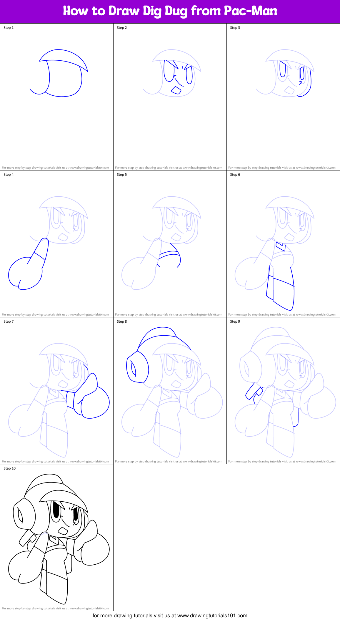 How to Draw Dig Dug from Pac-Man Printable Step by Step