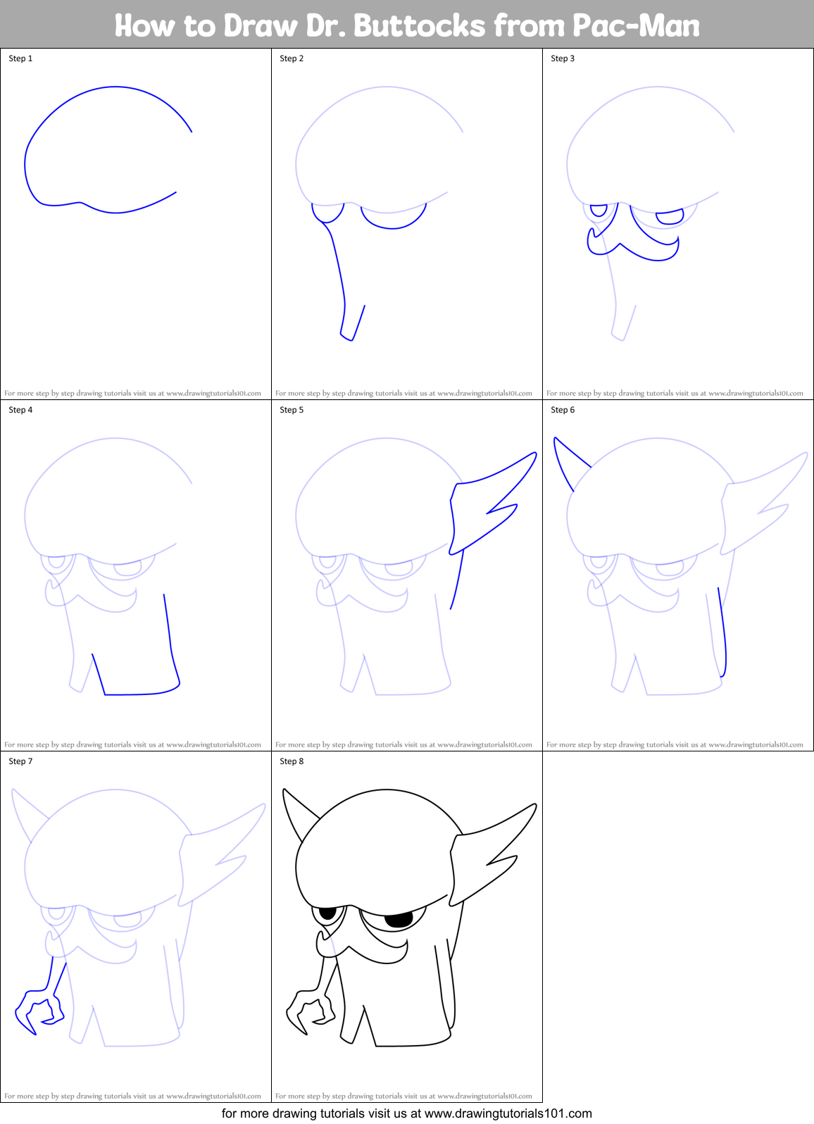 How to Draw Dr. Buttocks from Pac-Man Printable Step by Step