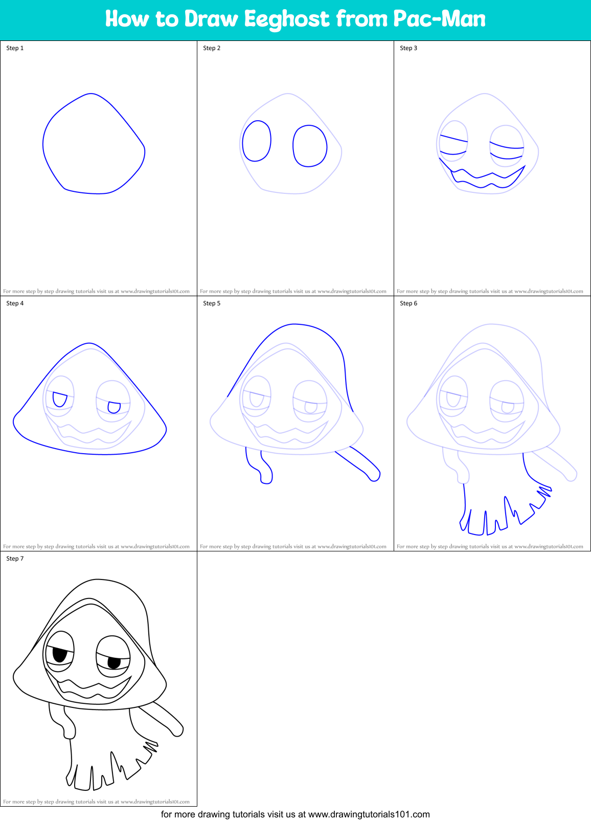 How to Draw Eeghost from Pac-Man Printable Step by Step