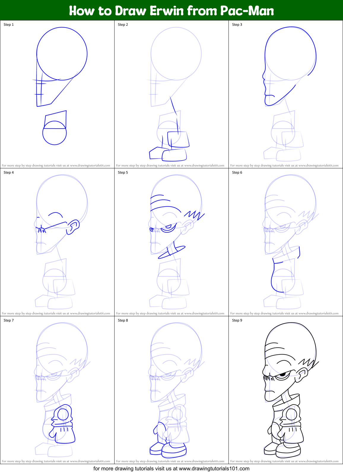 How to Draw Erwin from Pac-Man Printable Step by Step