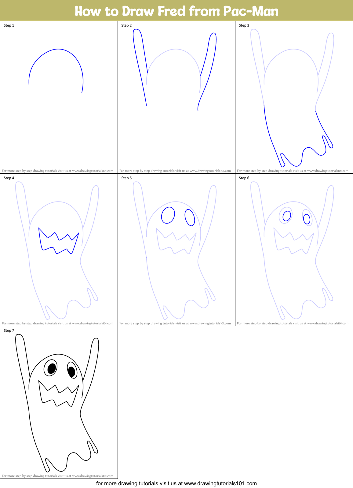 How to Draw Fred from Pac-Man Printable Step by Step
