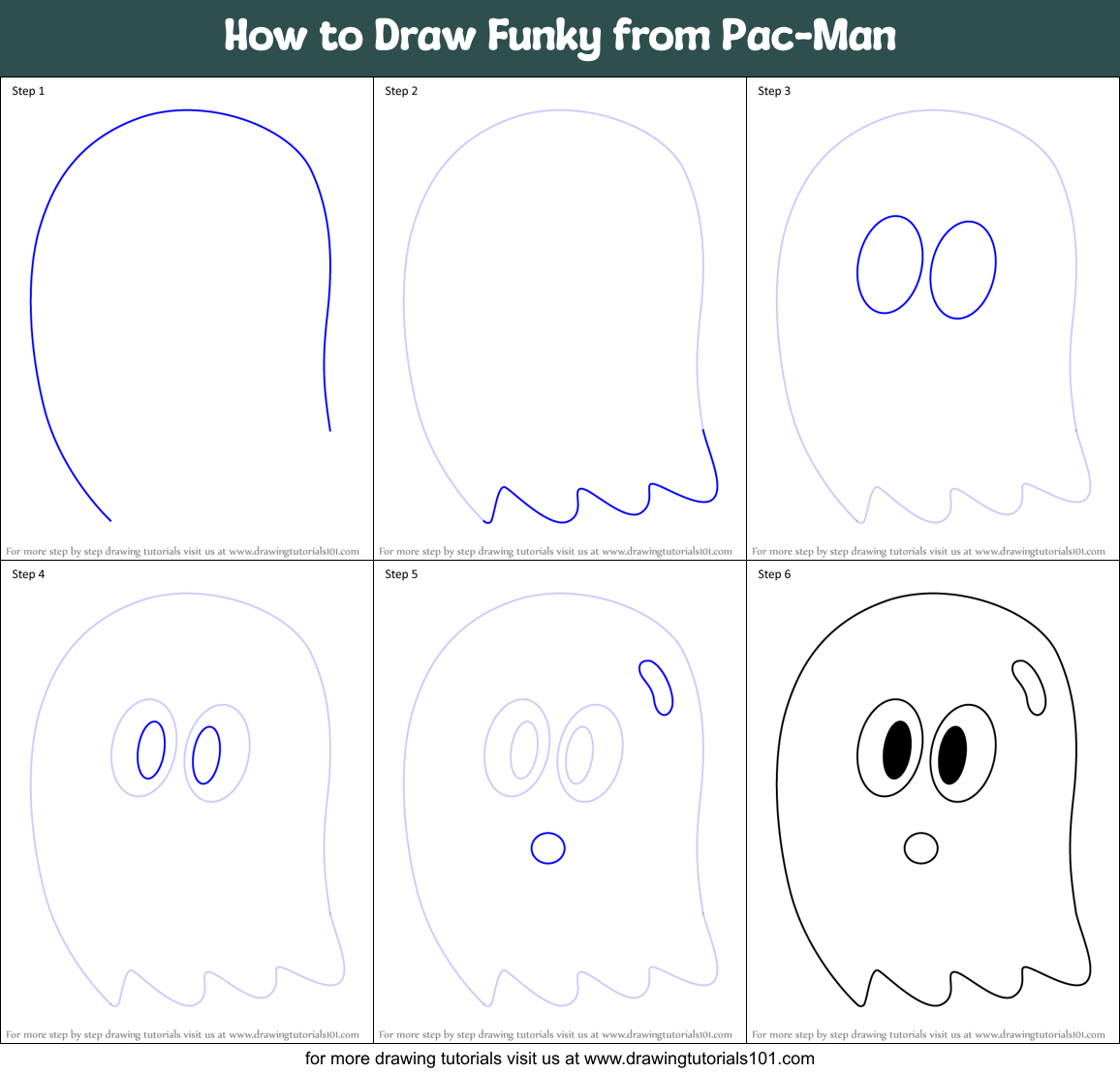 How to Draw Funky from Pac-Man Printable Step by Step
