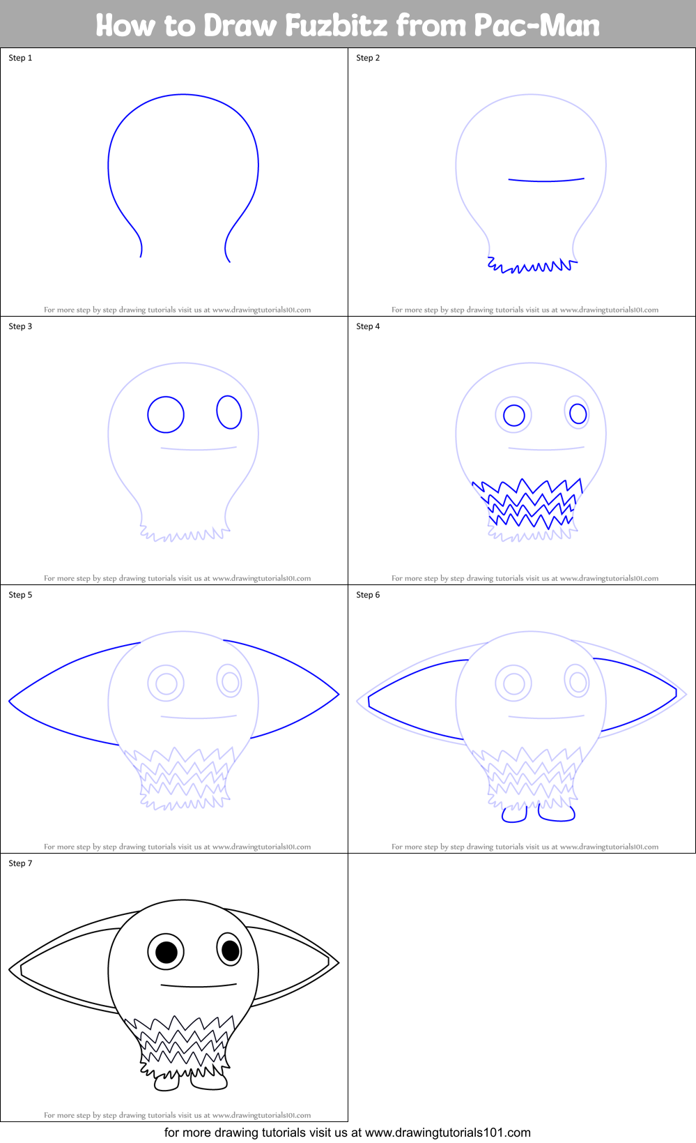 How to Draw Fuzbitz from Pac-Man Printable Step by Step