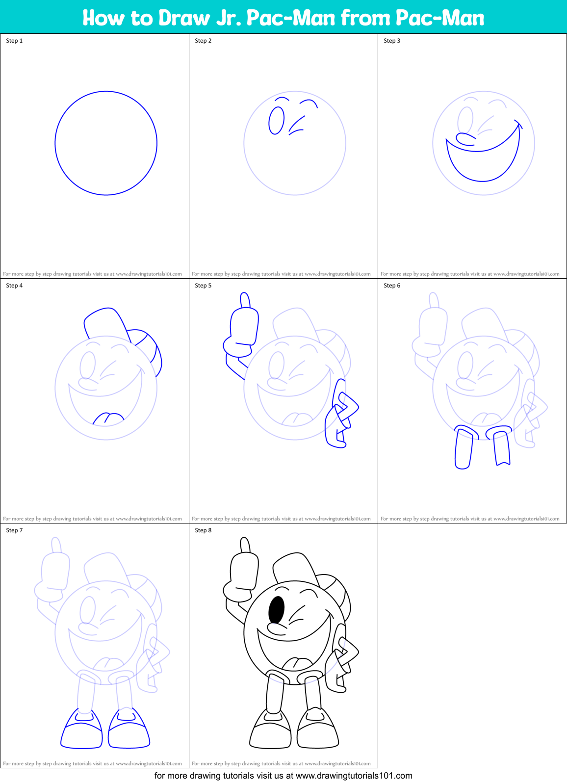 How to Draw Jr. Pac-Man from Pac-Man Printable Step by Step