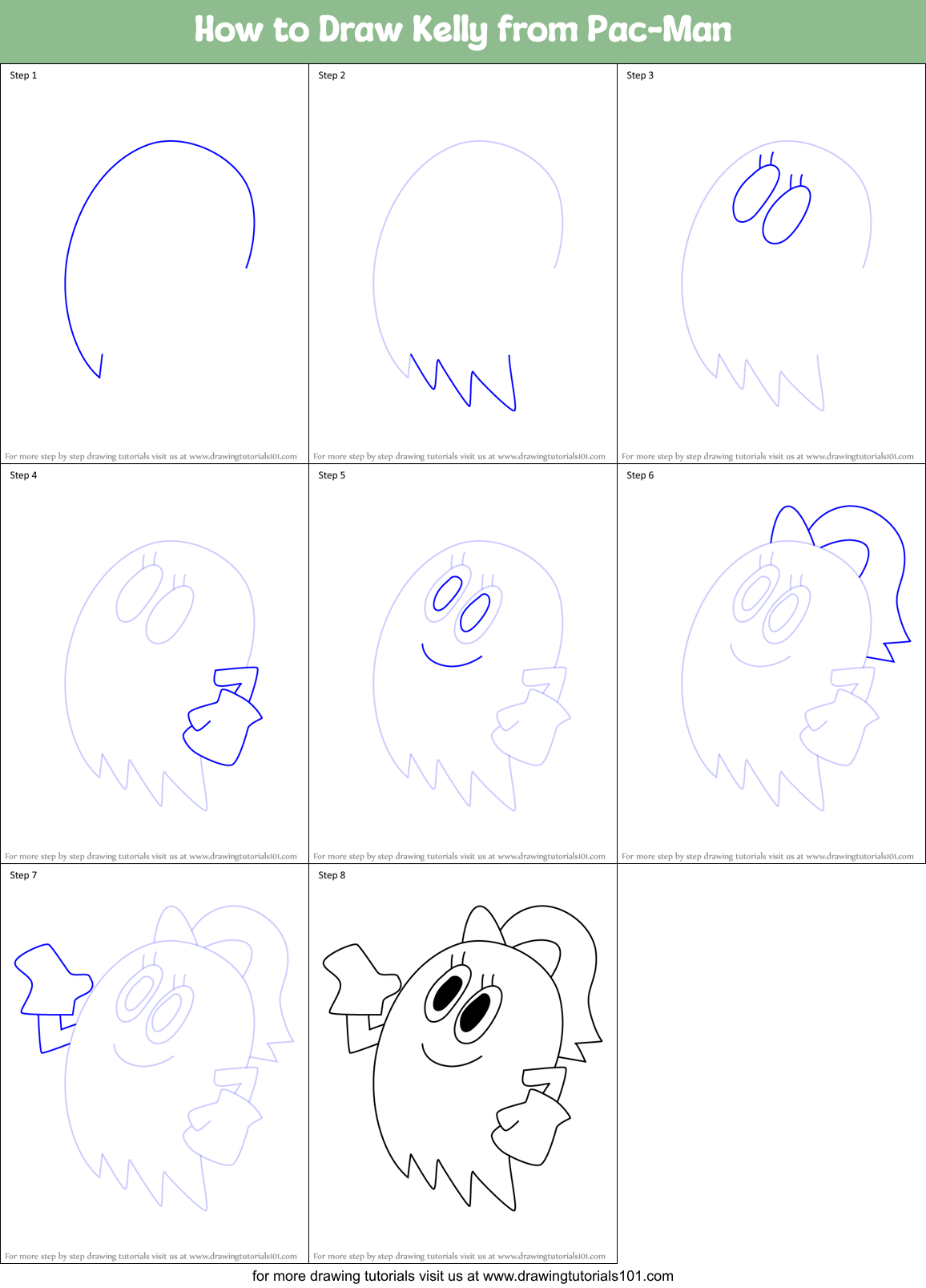 How to Draw Kelly from Pac-Man Printable Step by Step