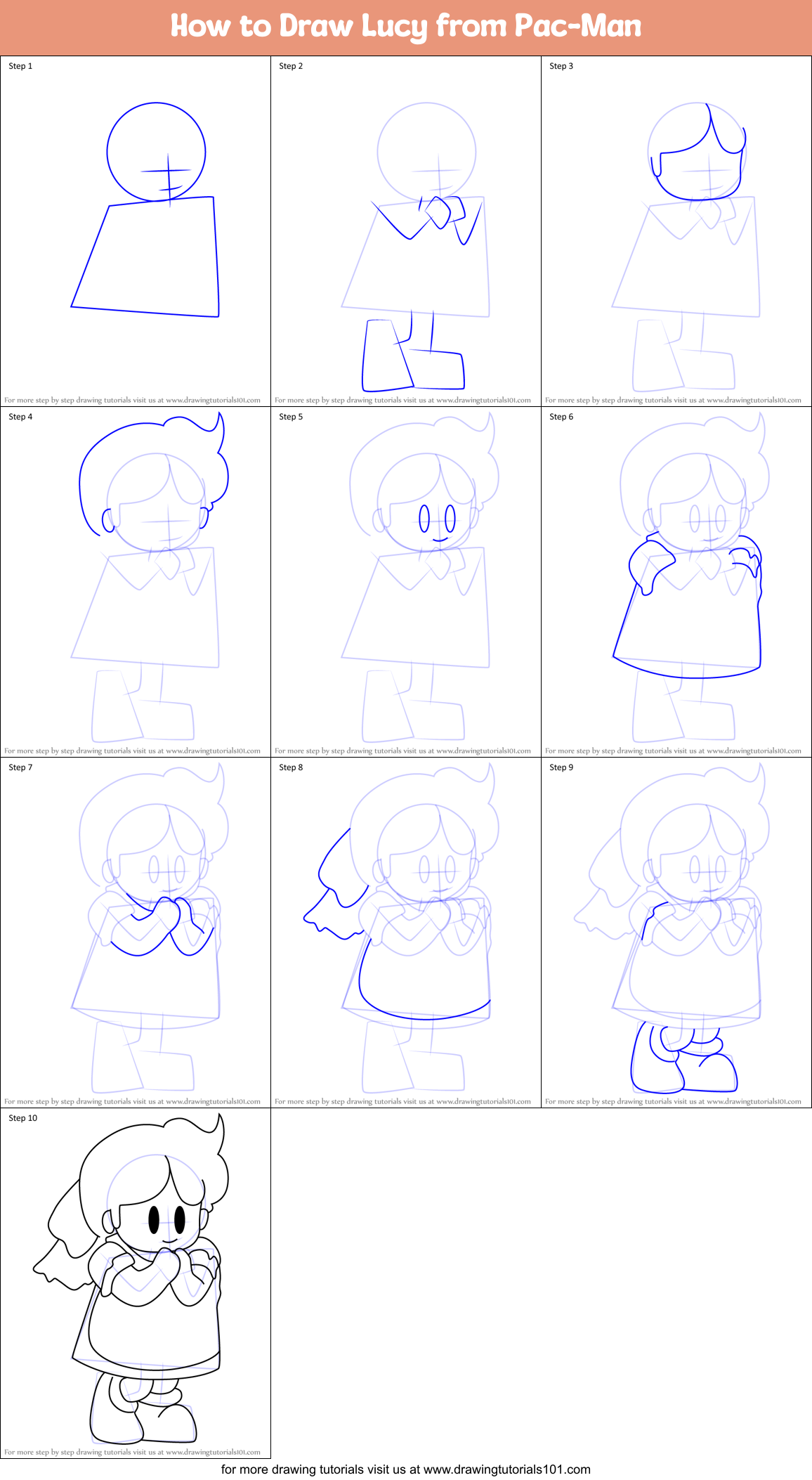 How to Draw Lucy from Pac-Man Printable Step by Step