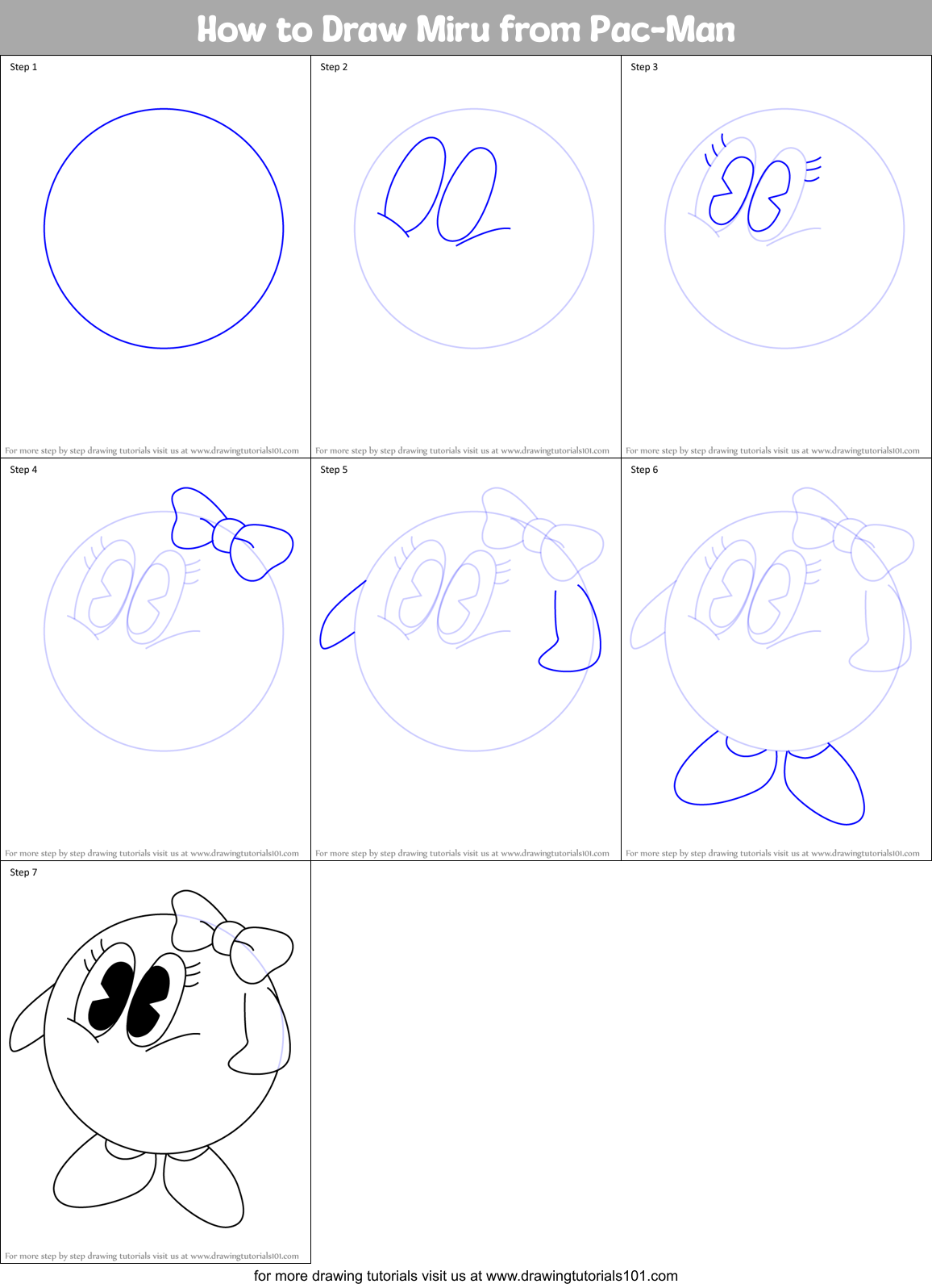 How to Draw Miru from Pac-Man Printable Step by Step
