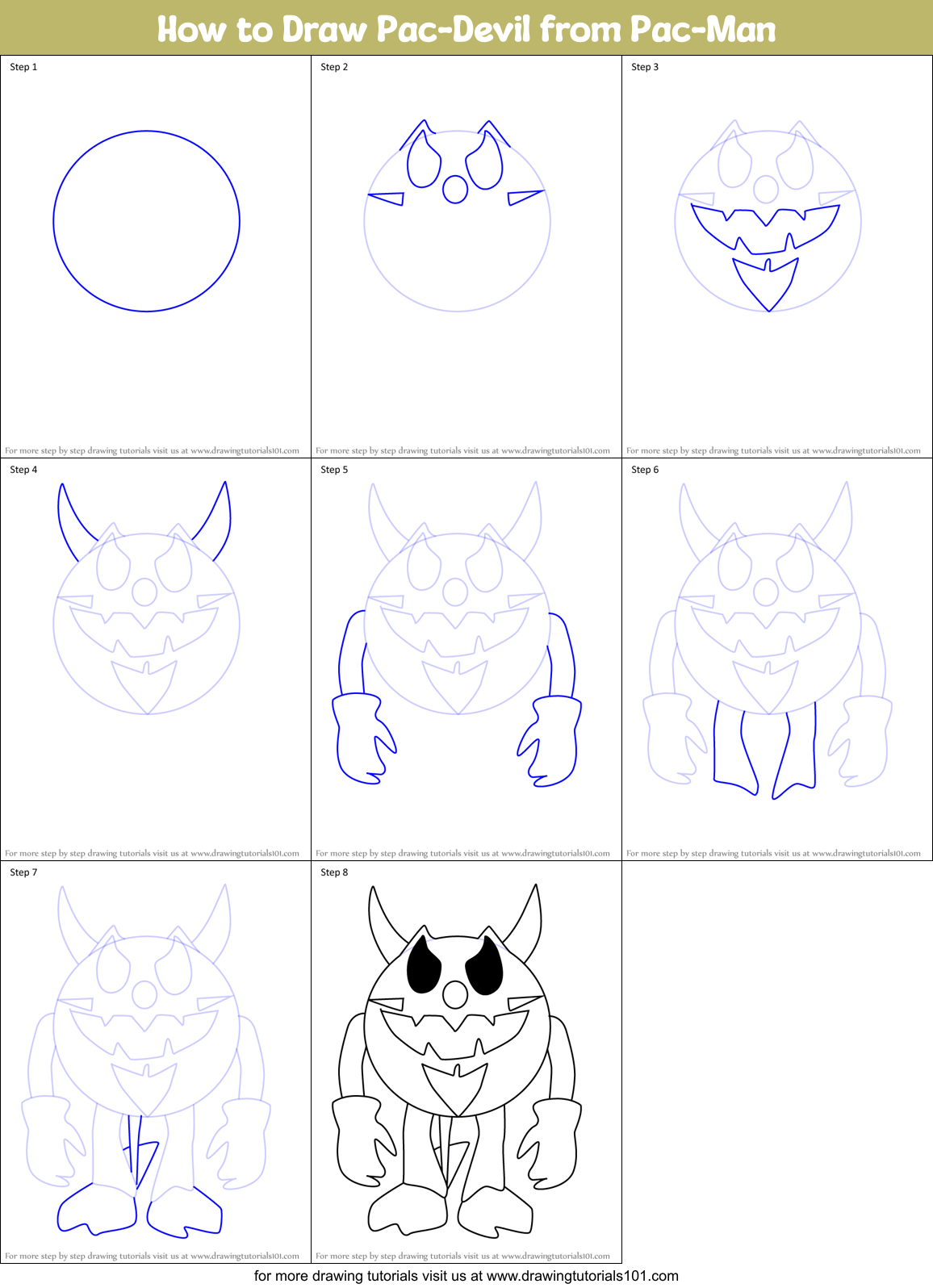 How to Draw Pac-Devil from Pac-Man Printable Step by Step