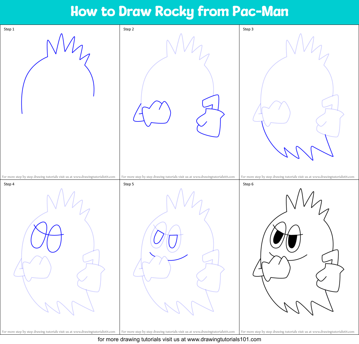 How to Draw Rocky from Pac-Man Printable Step by Step