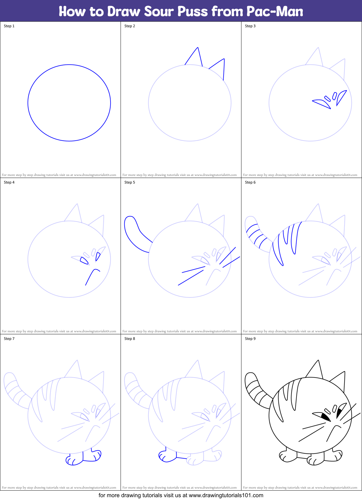 How to Draw Sour Puss from Pac-Man Printable Step by Step