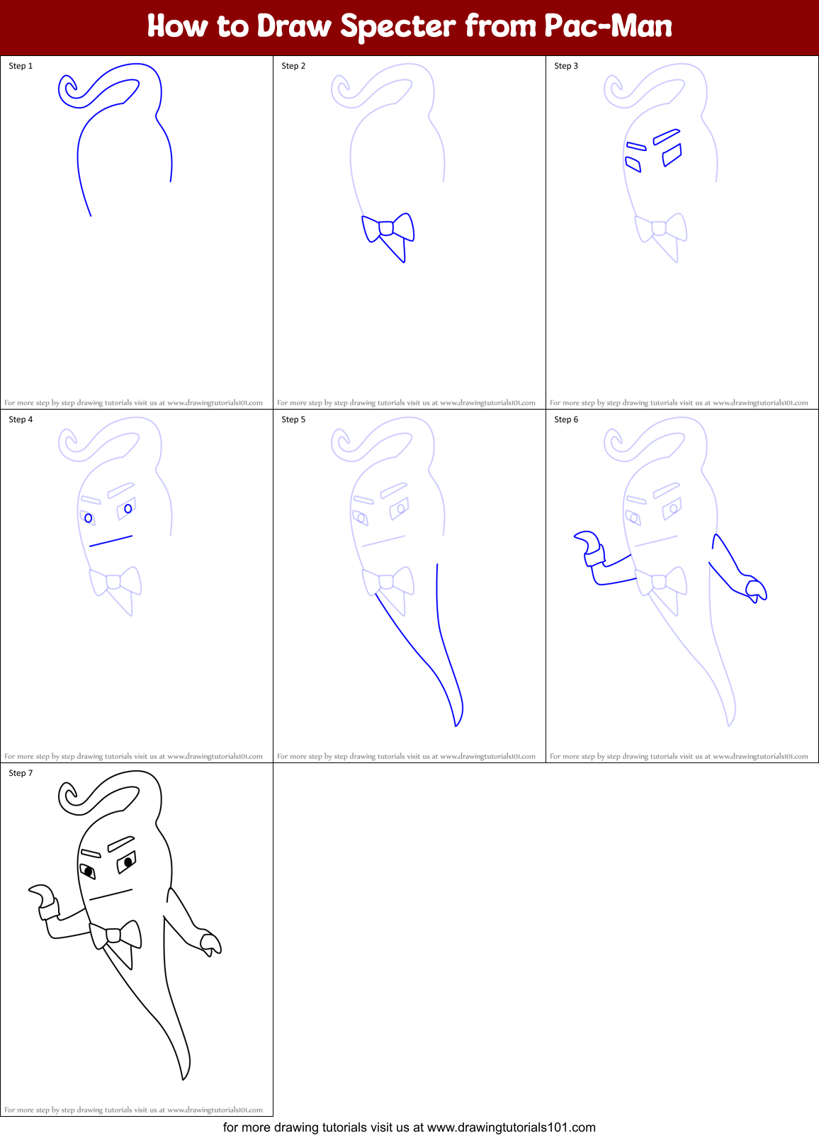 How to Draw Specter from Pac-Man Printable Step by Step