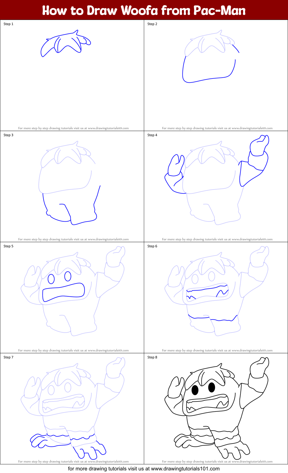 How to Draw Woofa from Pac-Man Printable Step by Step