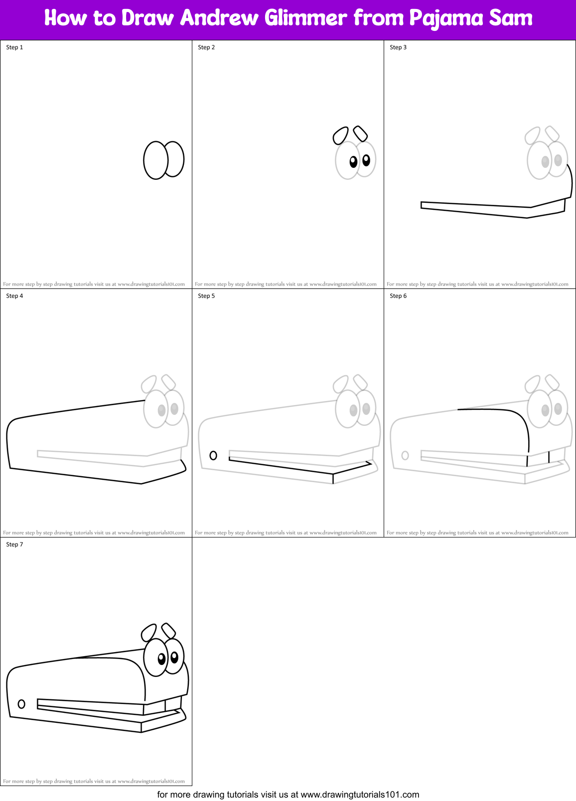 How to Draw Andrew Glimmer from Pajama Sam Printable Step by Step