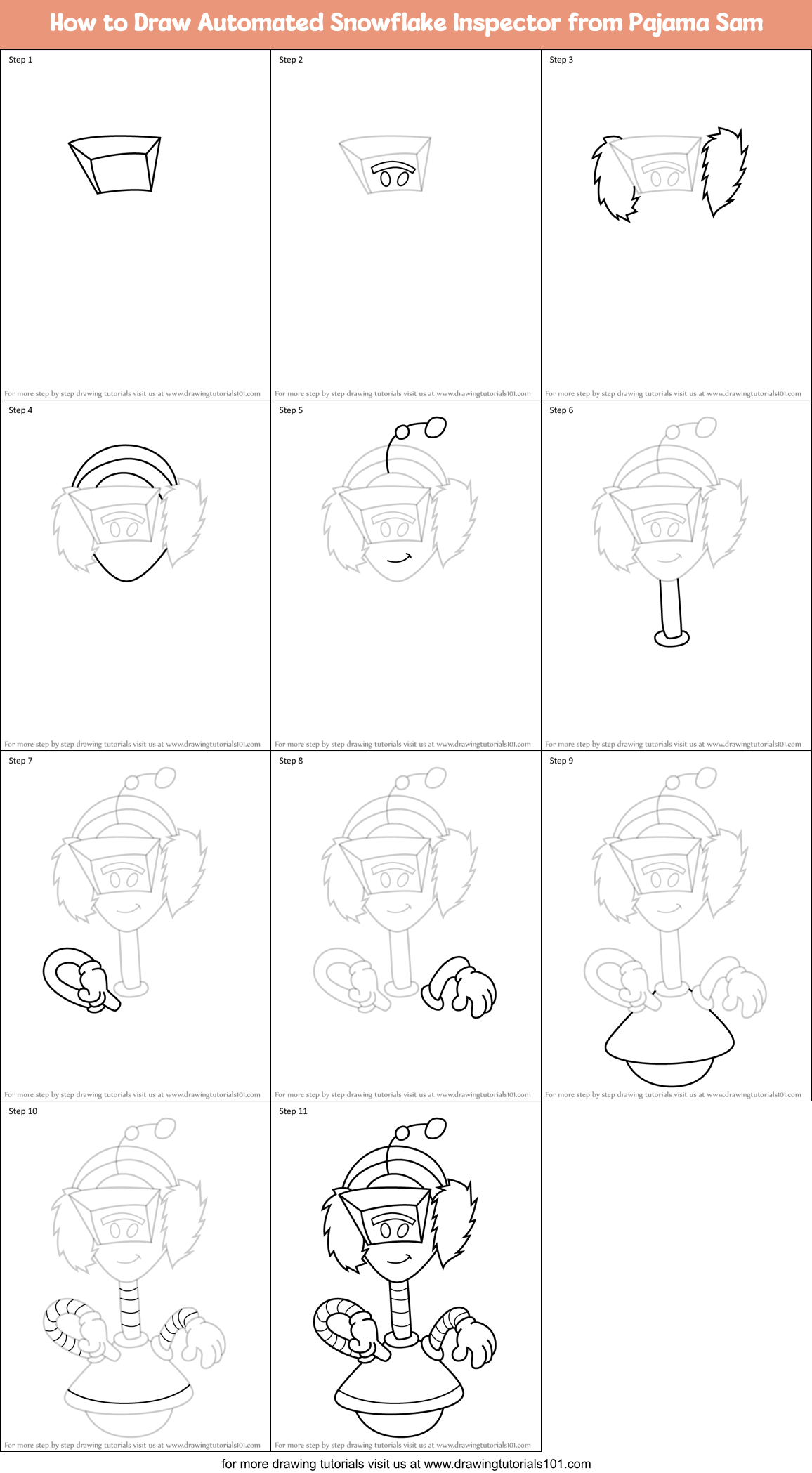 How to Draw Automated Snowflake Inspector from Pajama Sam Printable Step by Step