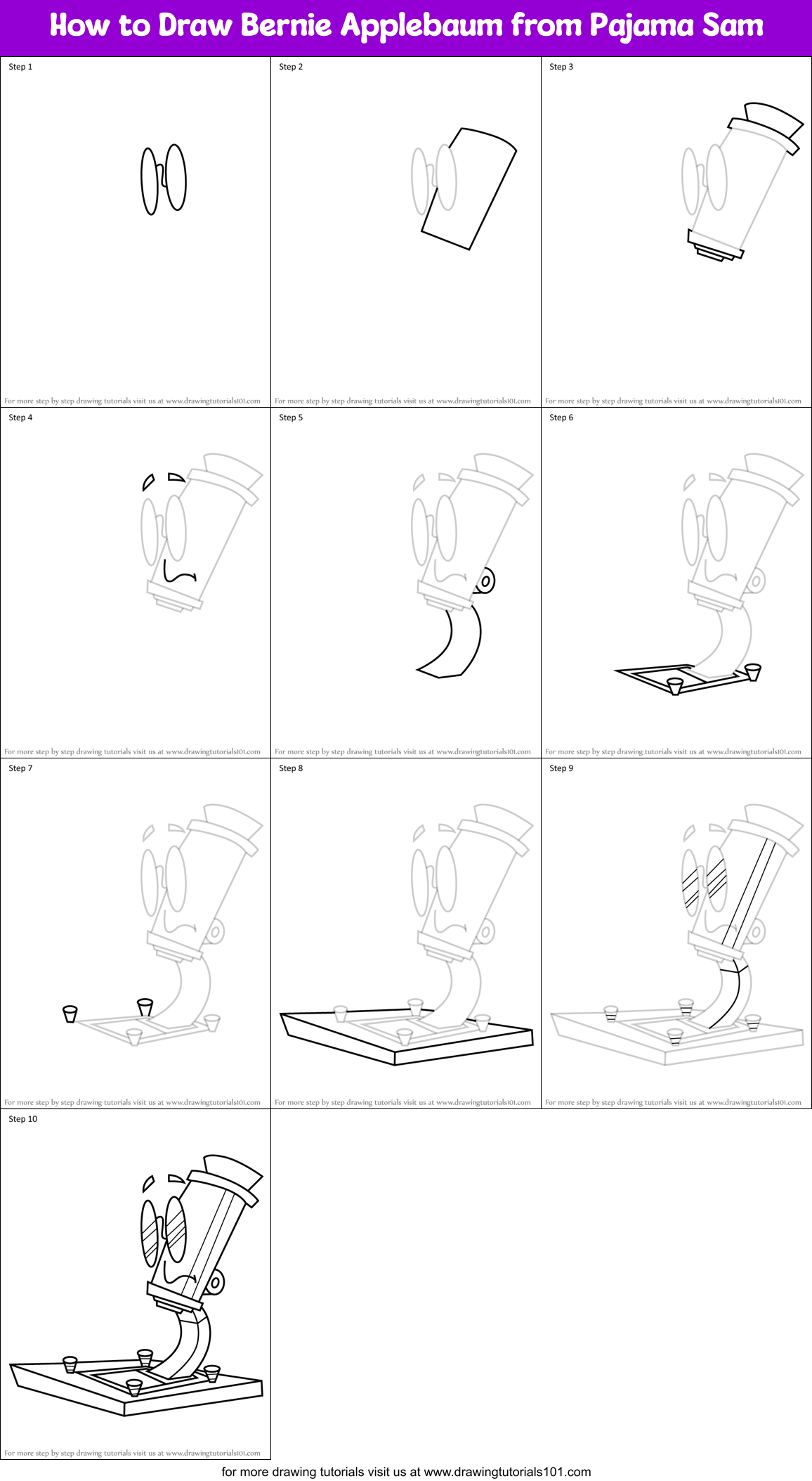 How to Draw Bernie Applebaum from Pajama Sam Printable Step by Step