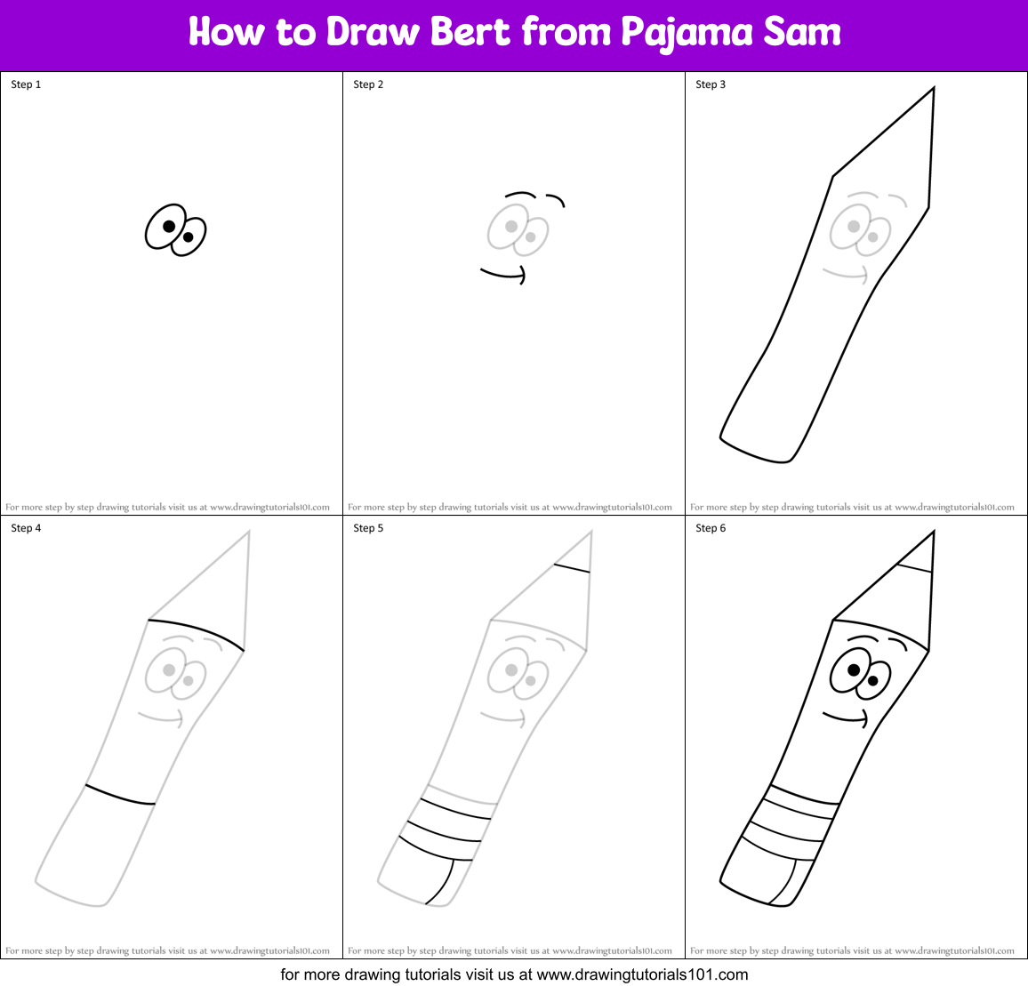 How to Draw Bert from Pajama Sam Printable Step by Step