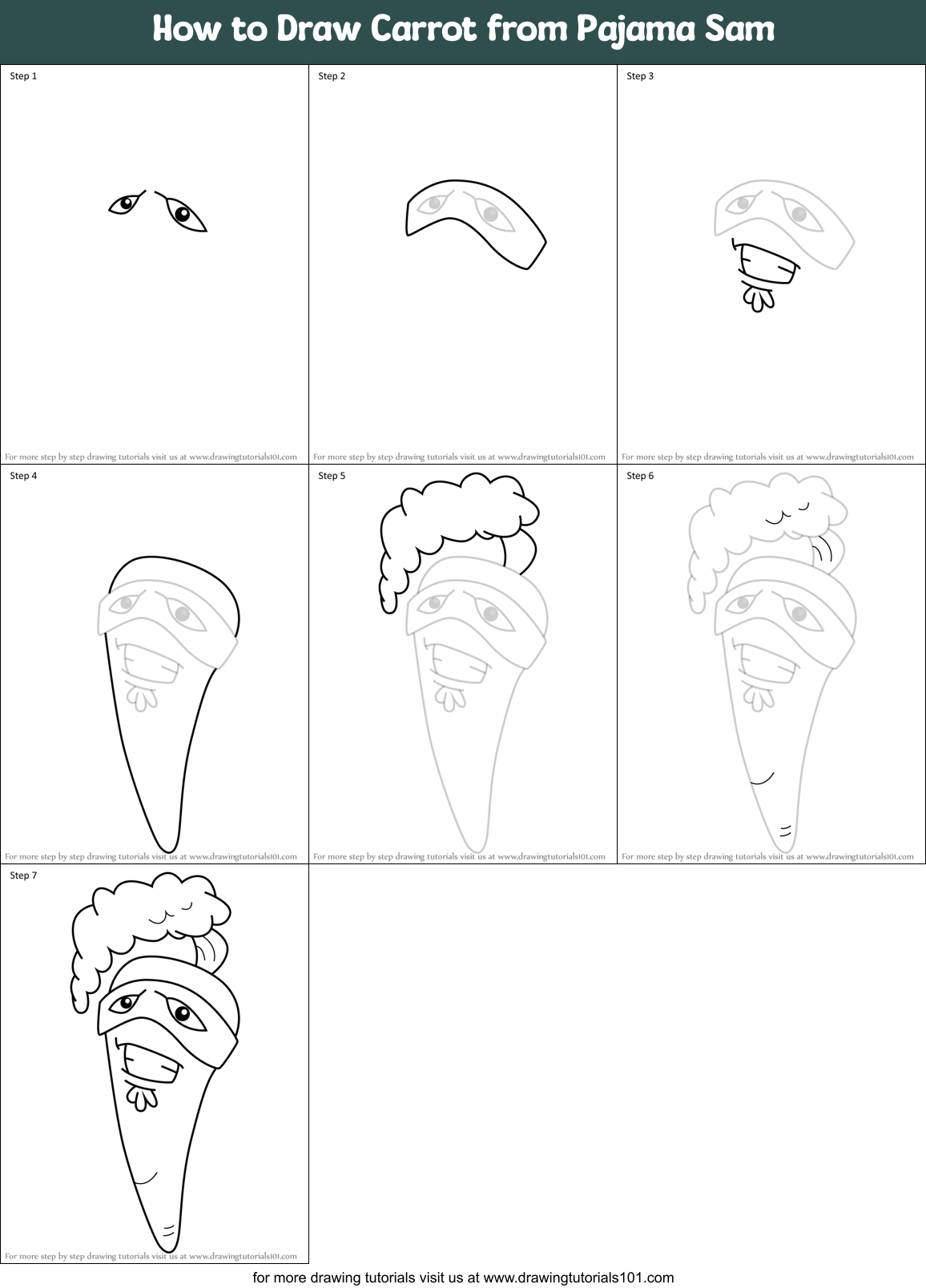 How to Draw Carrot from Pajama Sam Printable Step by Step