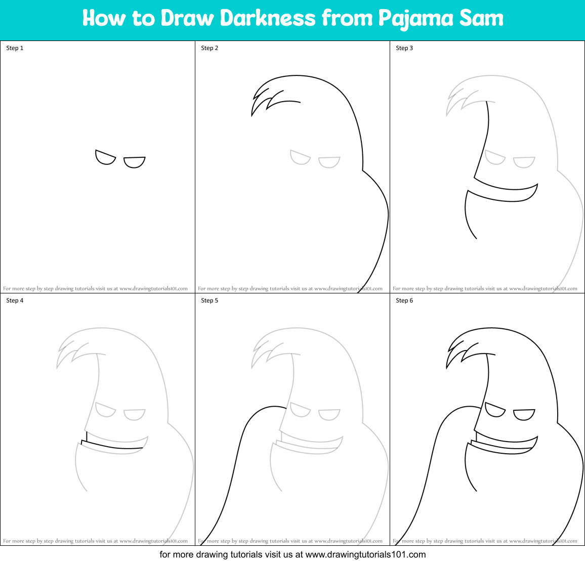 How to Draw Darkness from Pajama Sam Printable Step by Step