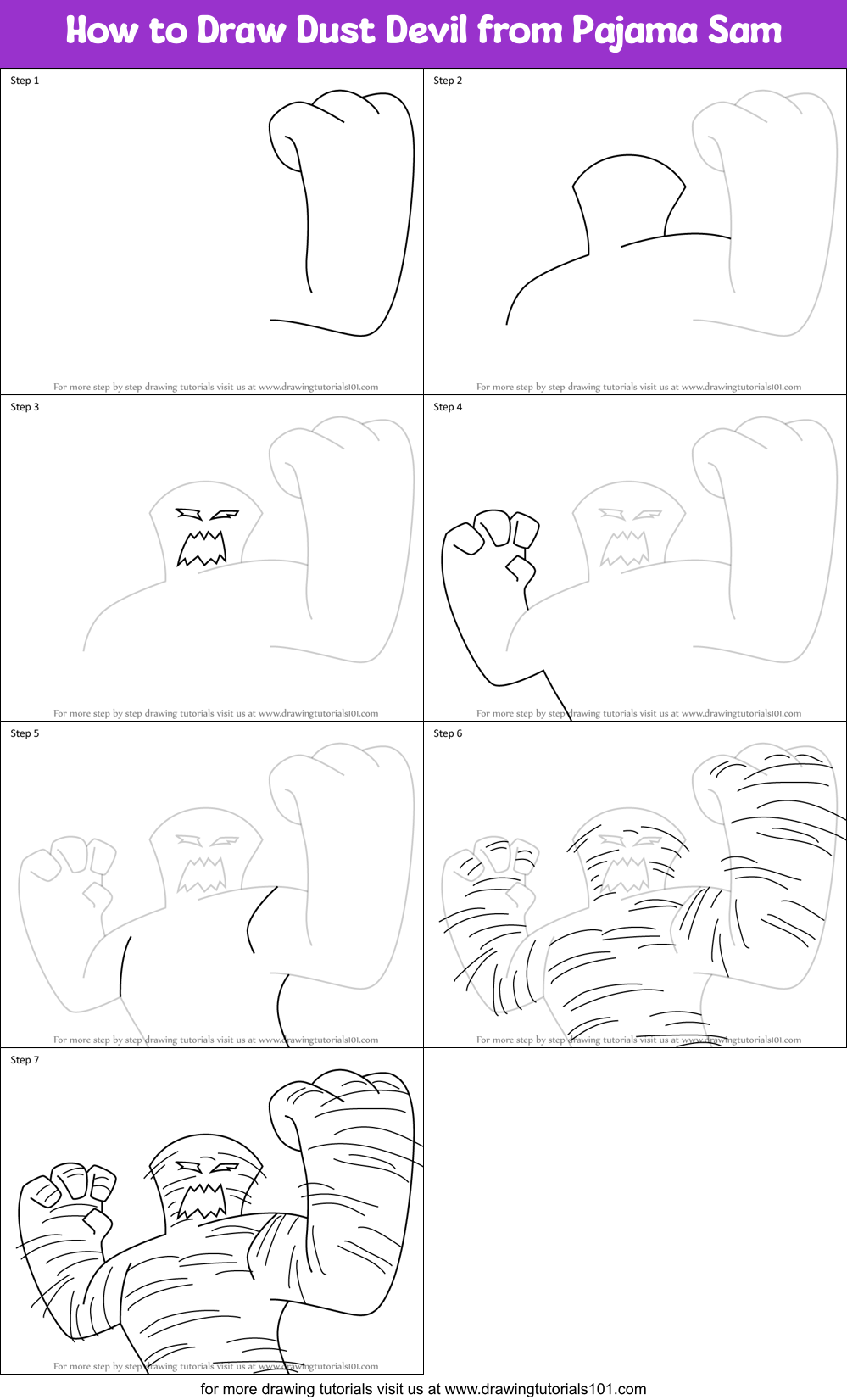 How to Draw Dust Devil from Pajama Sam Printable Step by Step