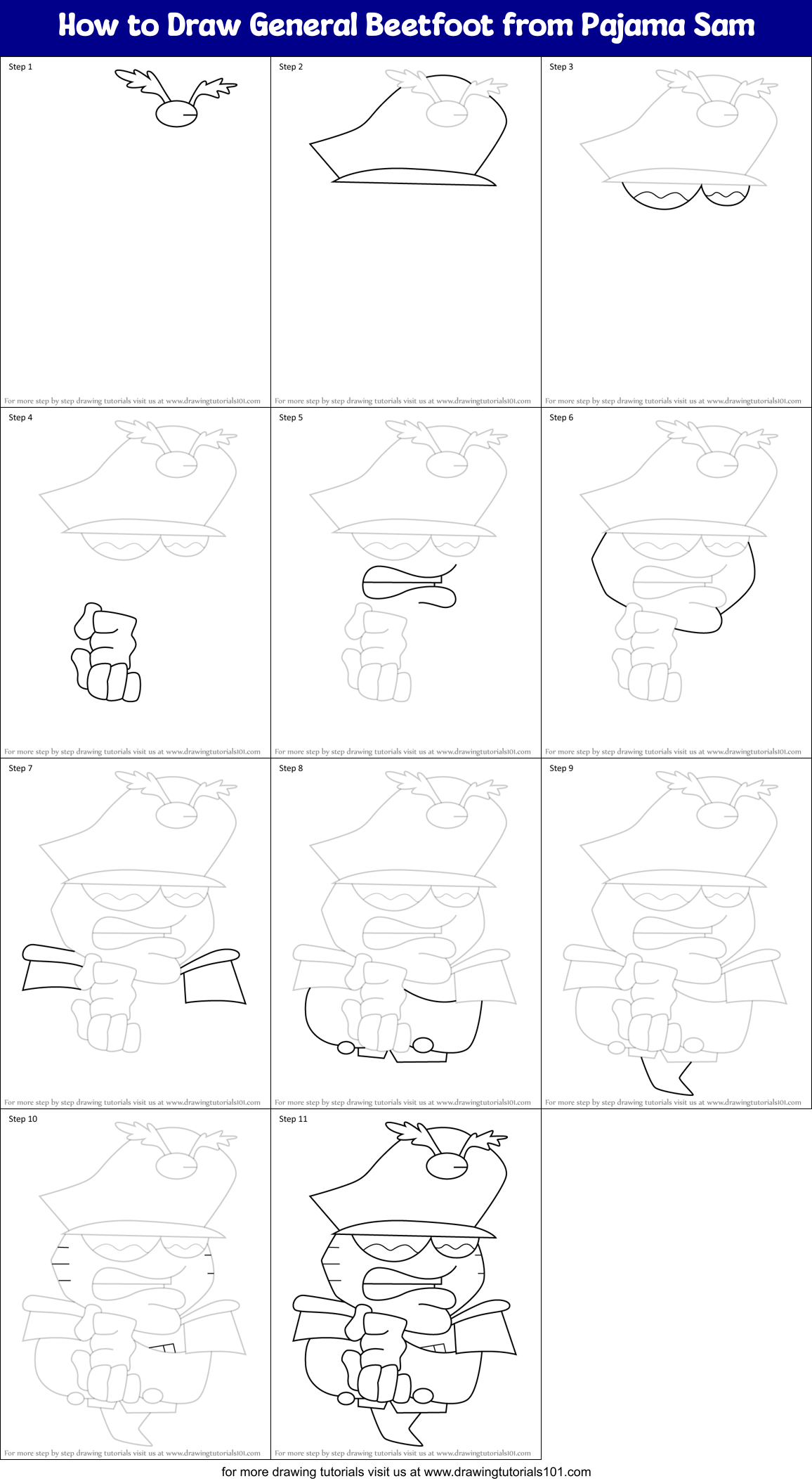 How to Draw General Beetfoot from Pajama Sam Printable Step by Step