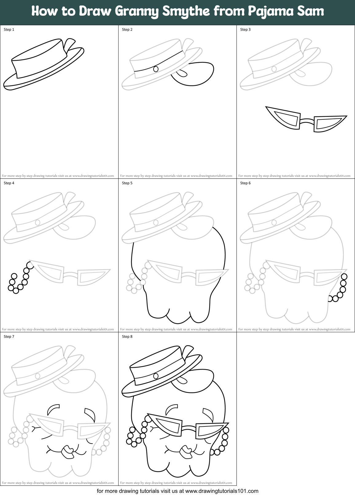 How to Draw Granny Smythe from Pajama Sam Printable Step by Step