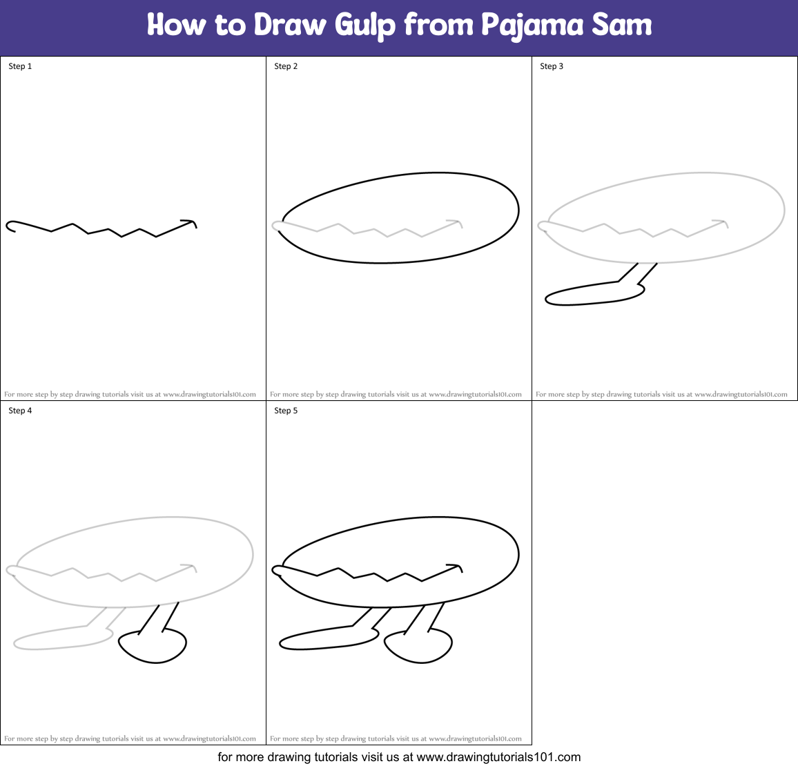 How to Draw Gulp from Pajama Sam Printable Step by Step