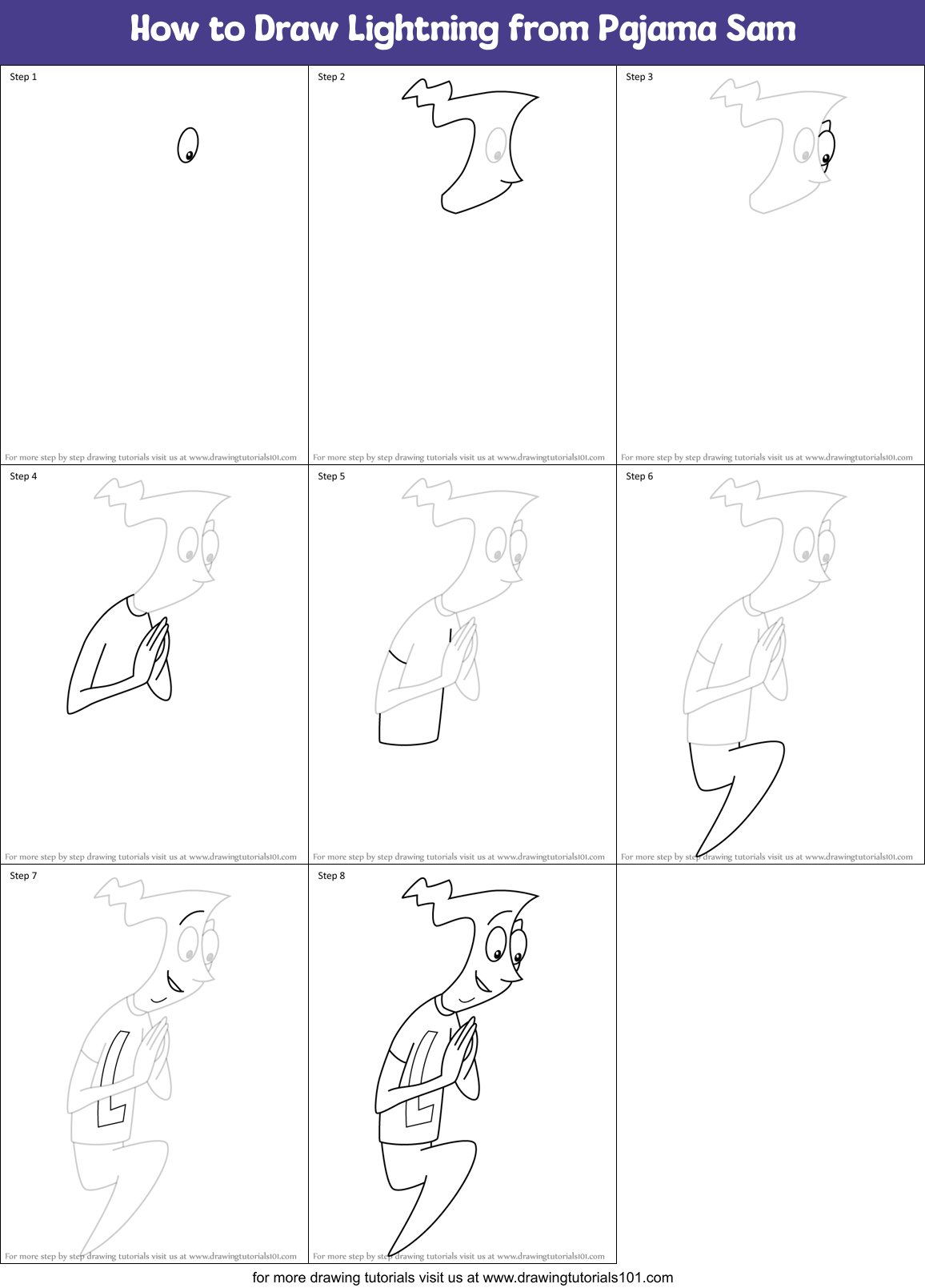 How to Draw Lightning from Pajama Sam Printable Step by Step