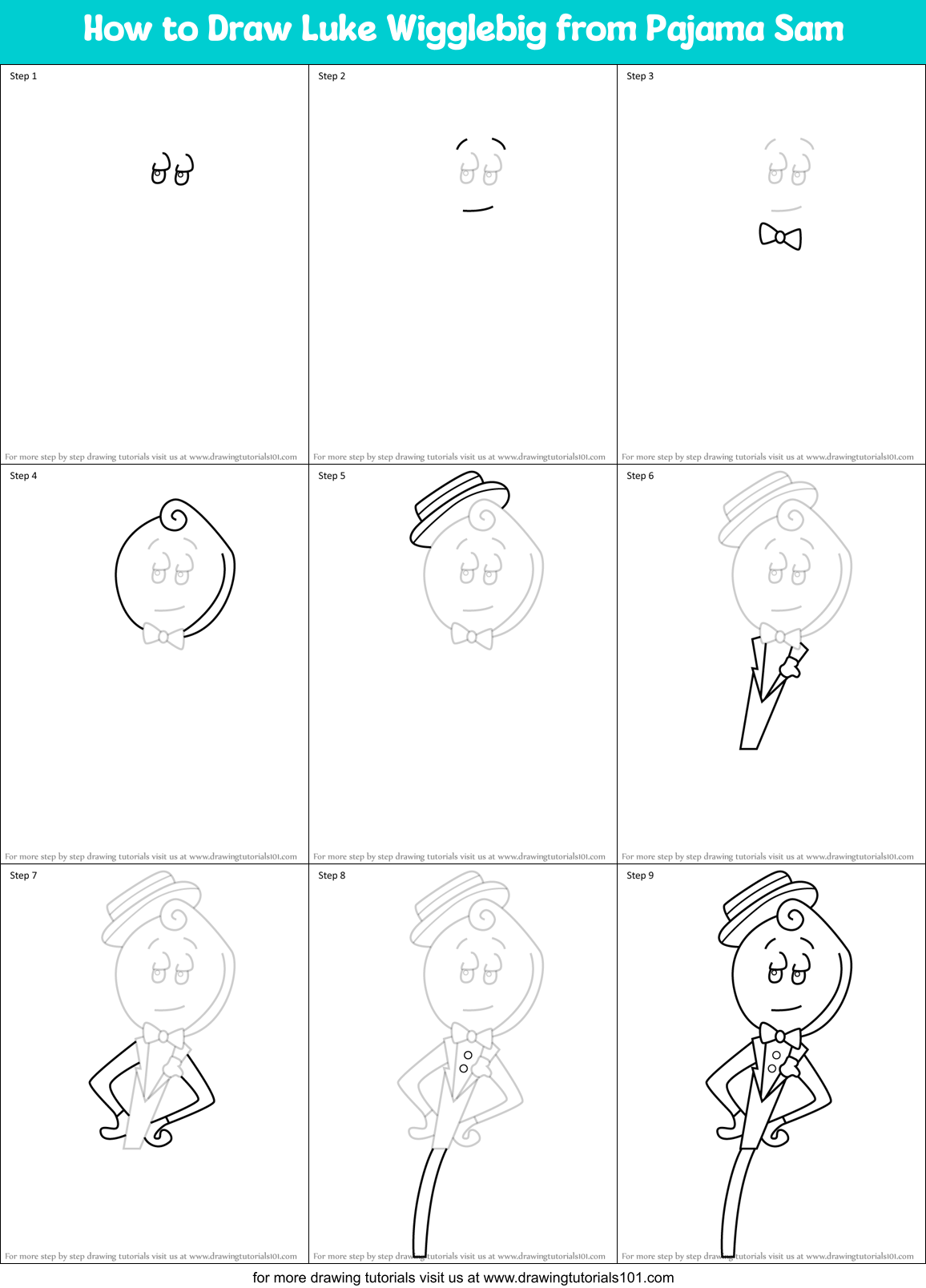 How to Draw Luke Wigglebig from Pajama Sam Printable Step by Step