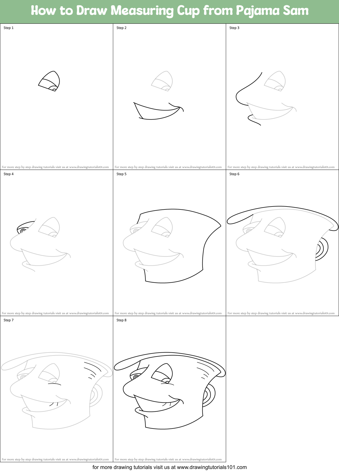 How to Draw Measuring Cup from Pajama Sam Printable Step by Step