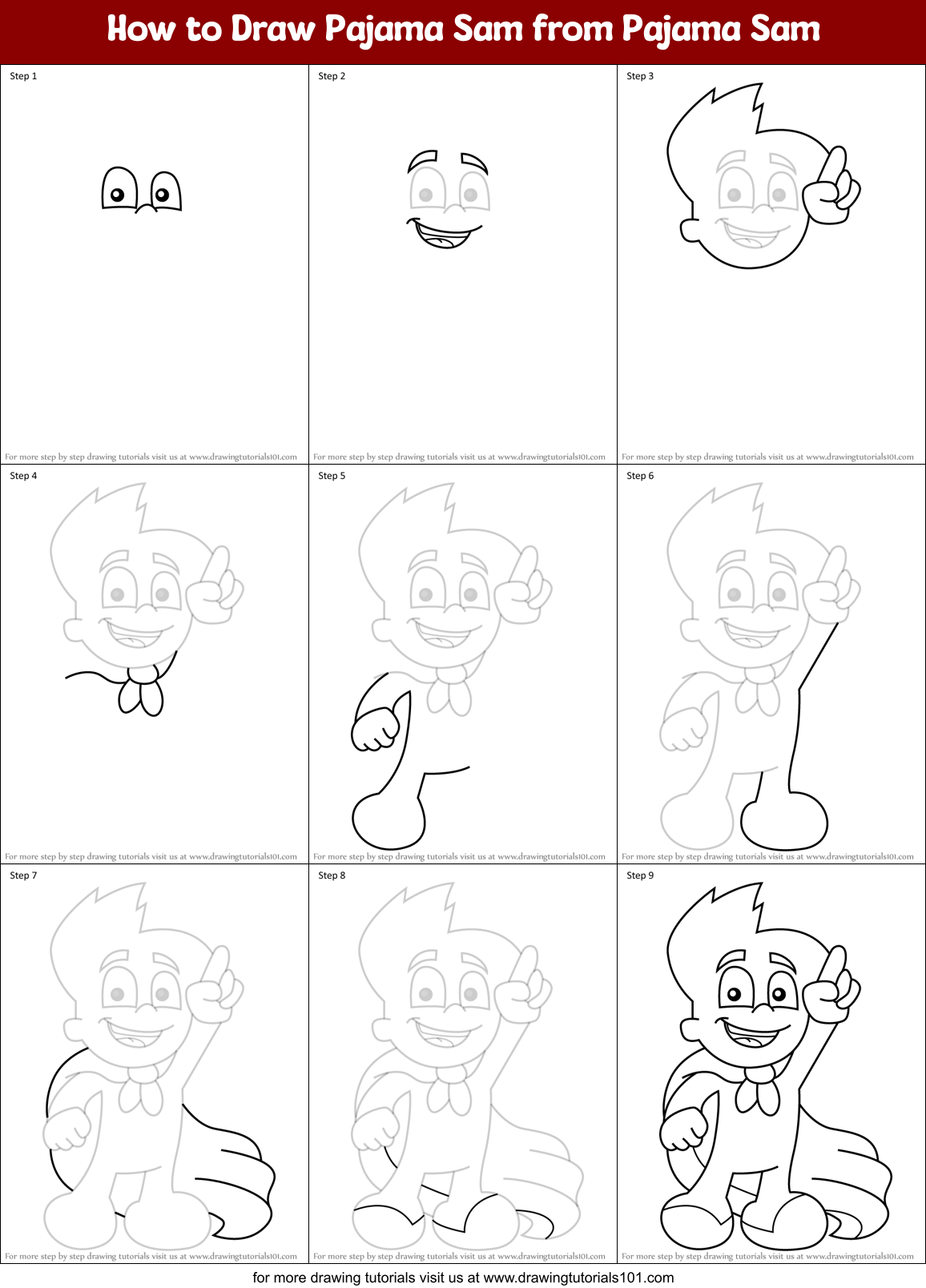 How to Draw Pajama Sam from Pajama Sam Printable Step by Step