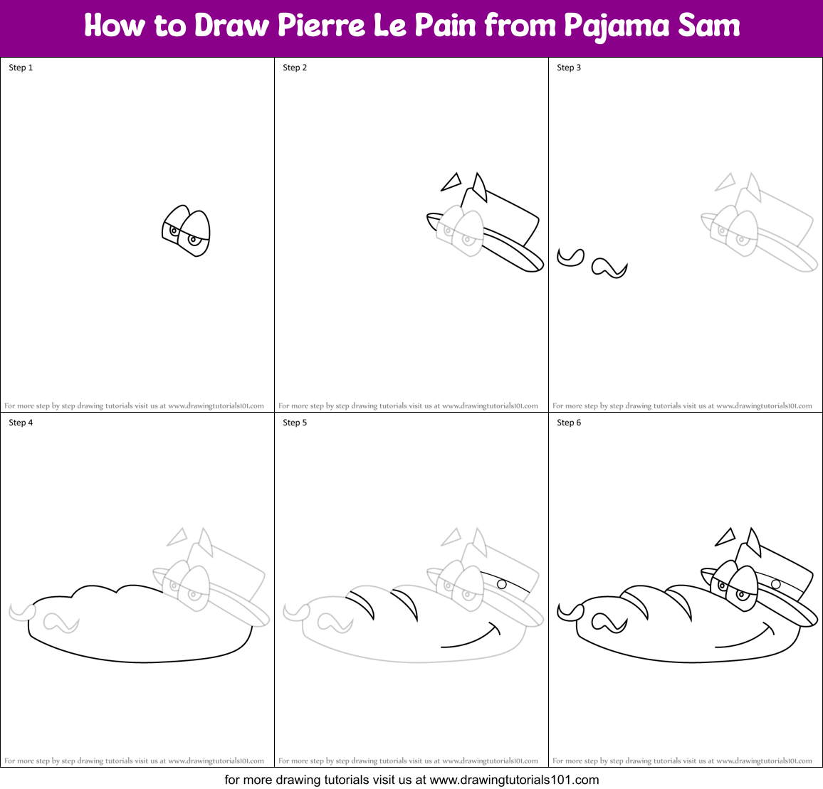 How to Draw Pierre Le Pain from Pajama Sam Printable Step by Step
