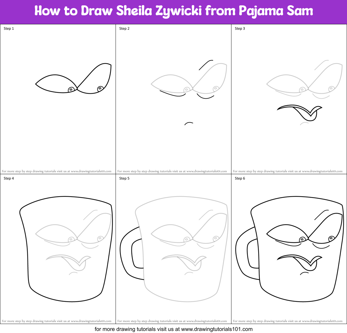 How to Draw Sheila Zywicki from Pajama Sam Printable Step by Step