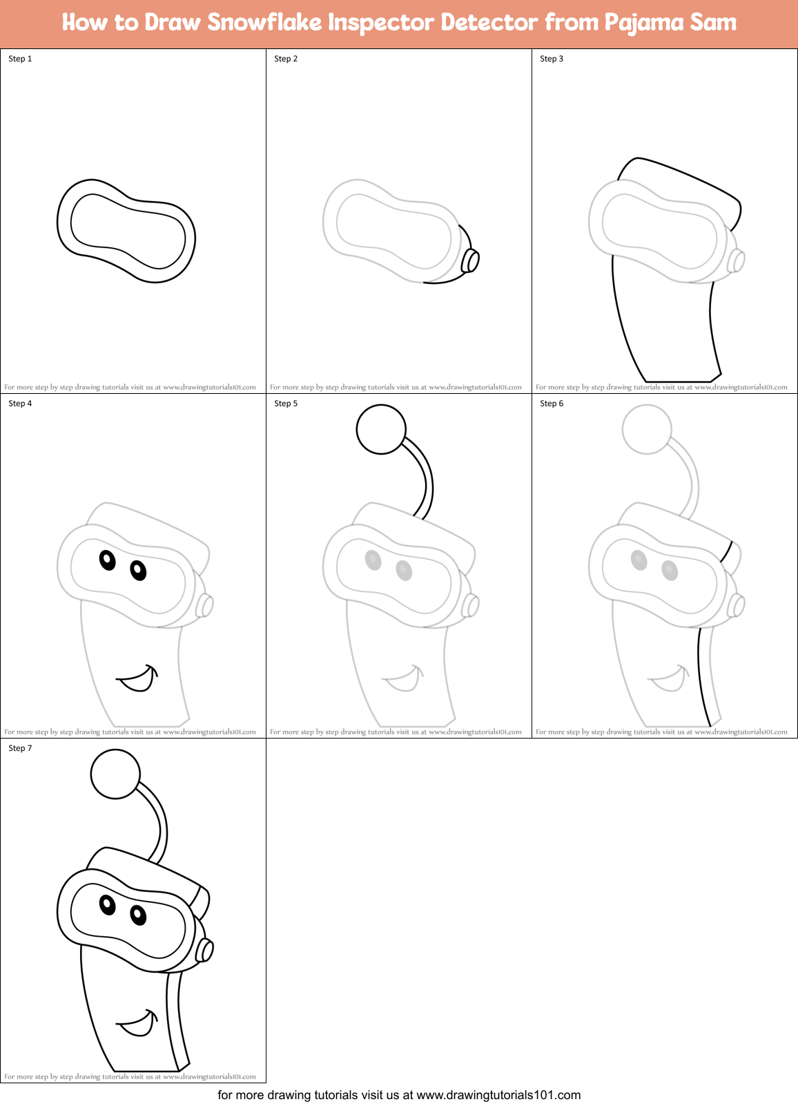 How to Draw Snowflake Inspector Detector from Pajama Sam Printable Step by Step
