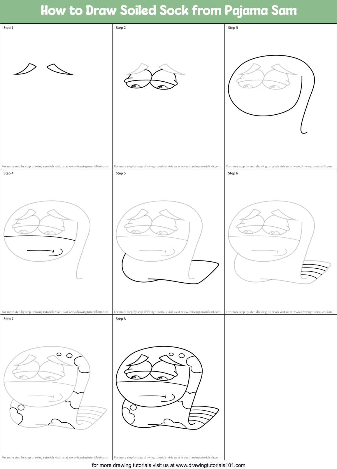How to Draw Soiled Sock from Pajama Sam Printable Step by Step
