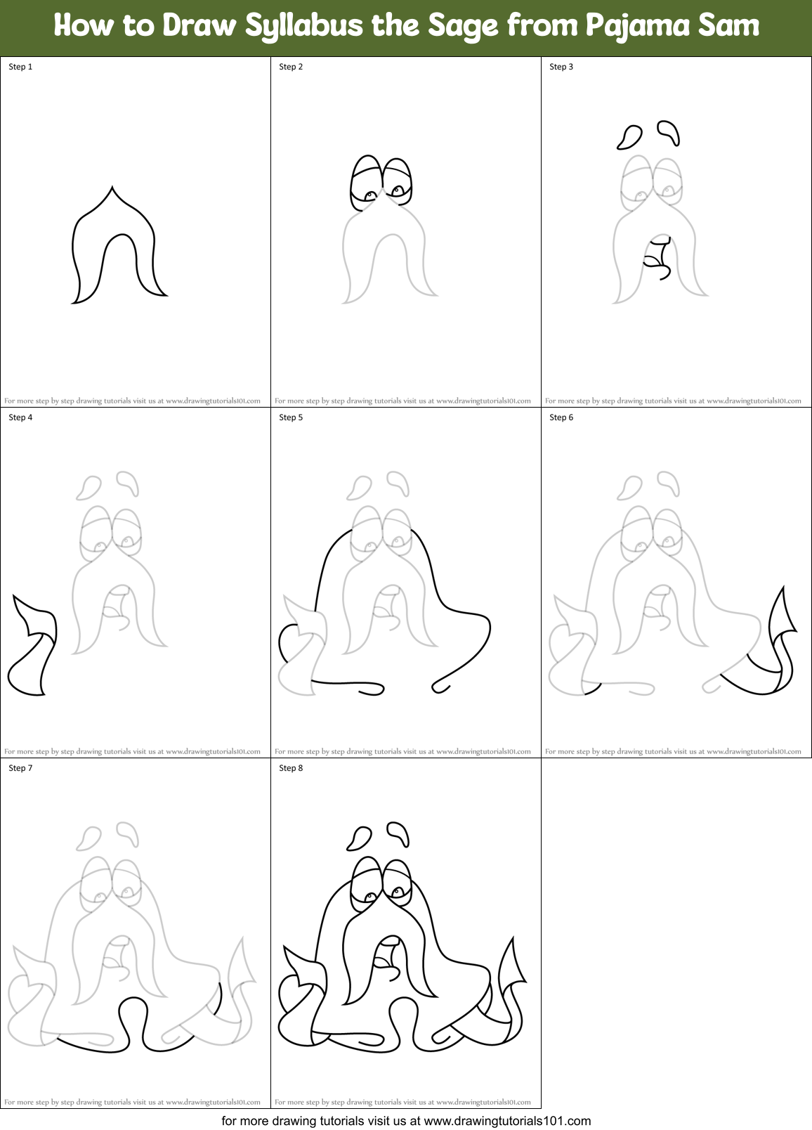 How to Draw Syllabus the Sage from Pajama Sam Printable Step by Step