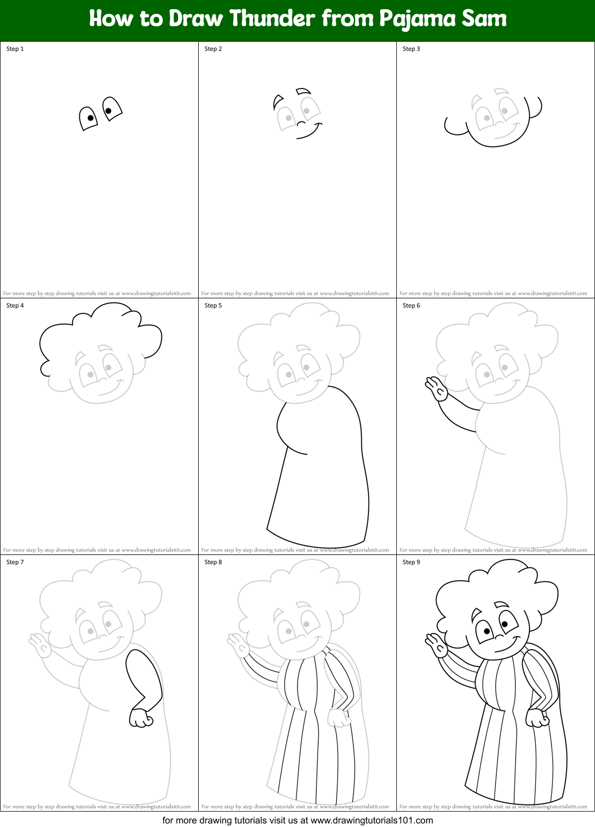 How to Draw Thunder from Pajama Sam Printable Step by Step