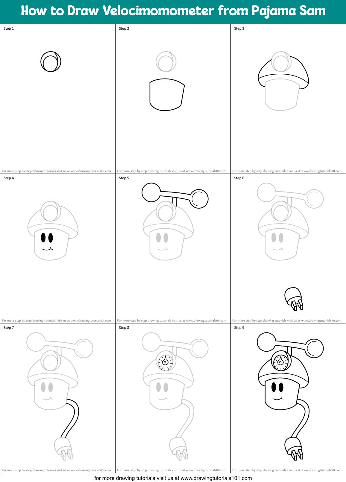 How to Draw Velocimomometer from Pajama Sam Printable Step by Step