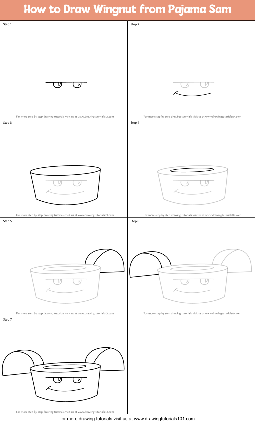 How to Draw Wingnut from Pajama Sam Printable Step by Step