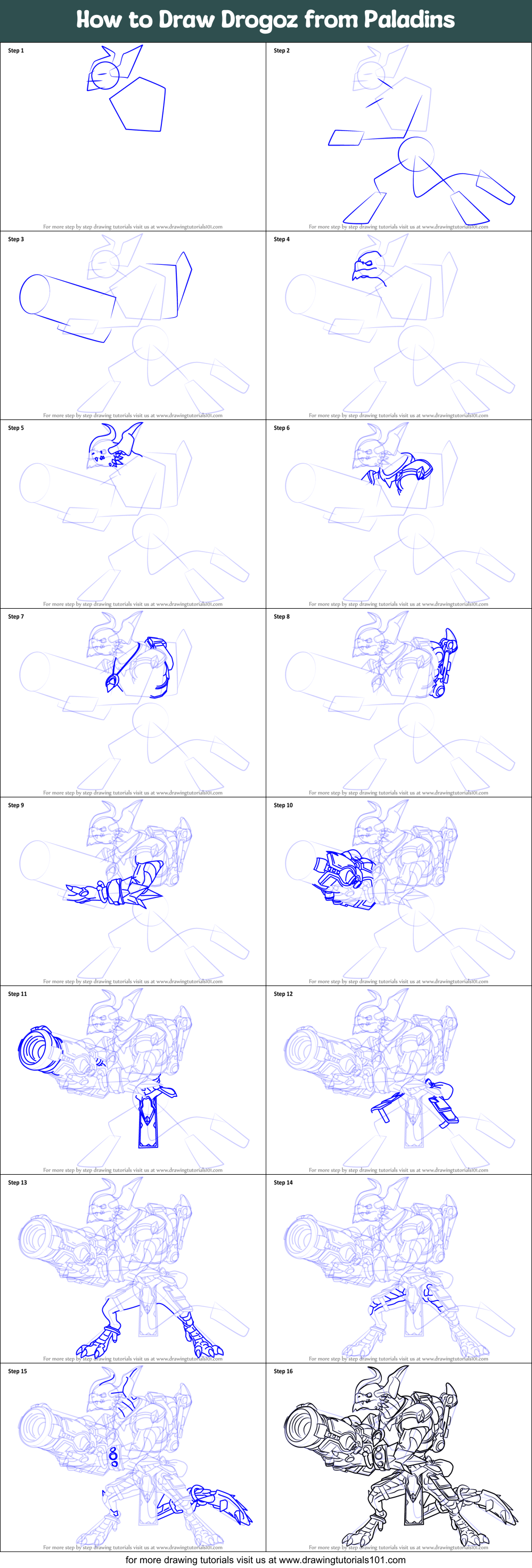 How to Draw Drogoz from Paladins Printable Step by Step