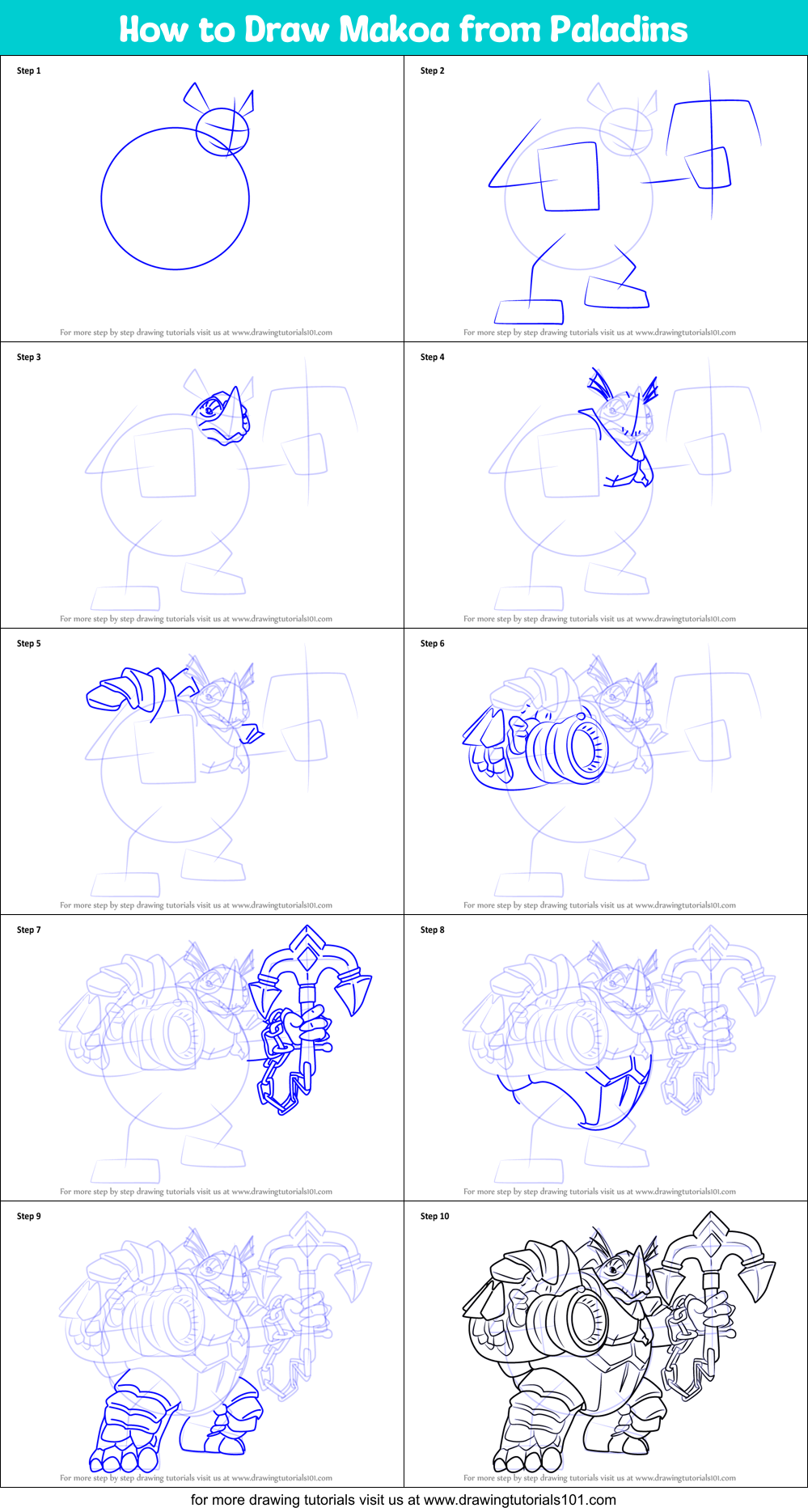 How to Draw Makoa from Paladins Printable Step by Step