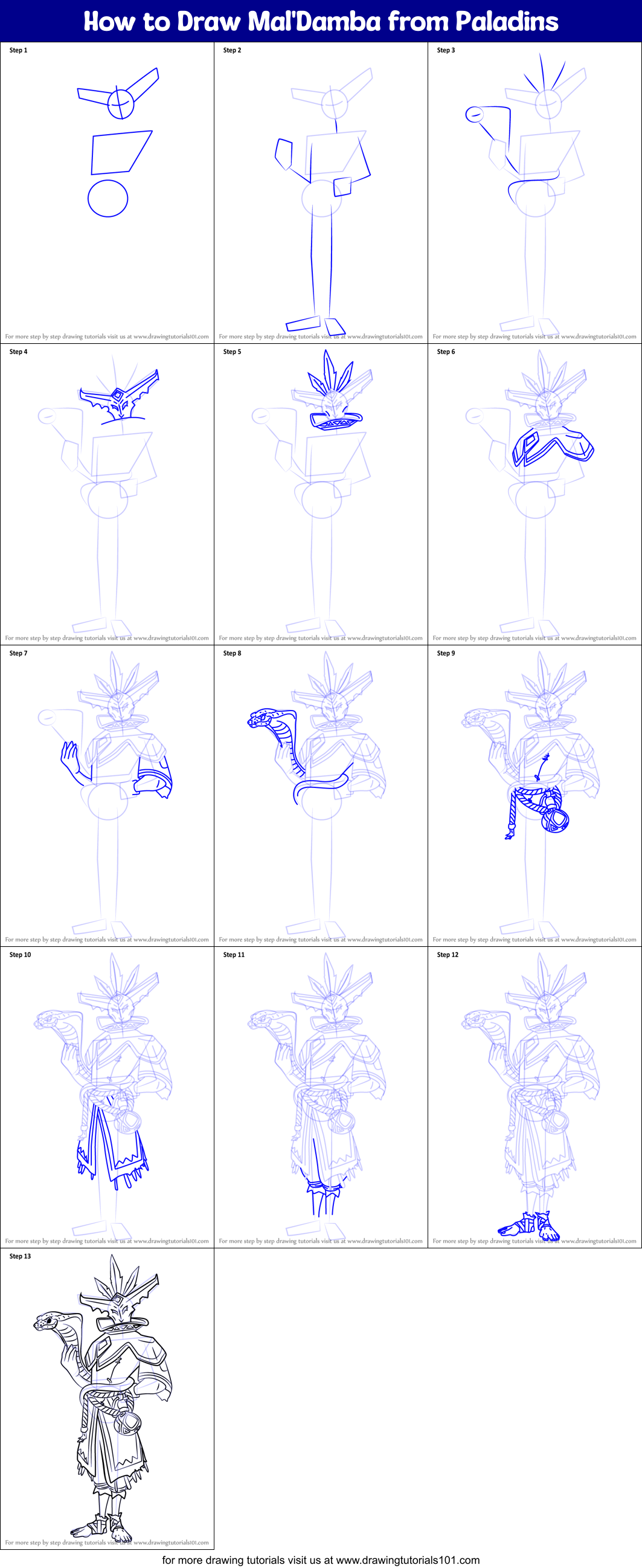 How to Draw Mal'Damba from Paladins Printable Step by Step