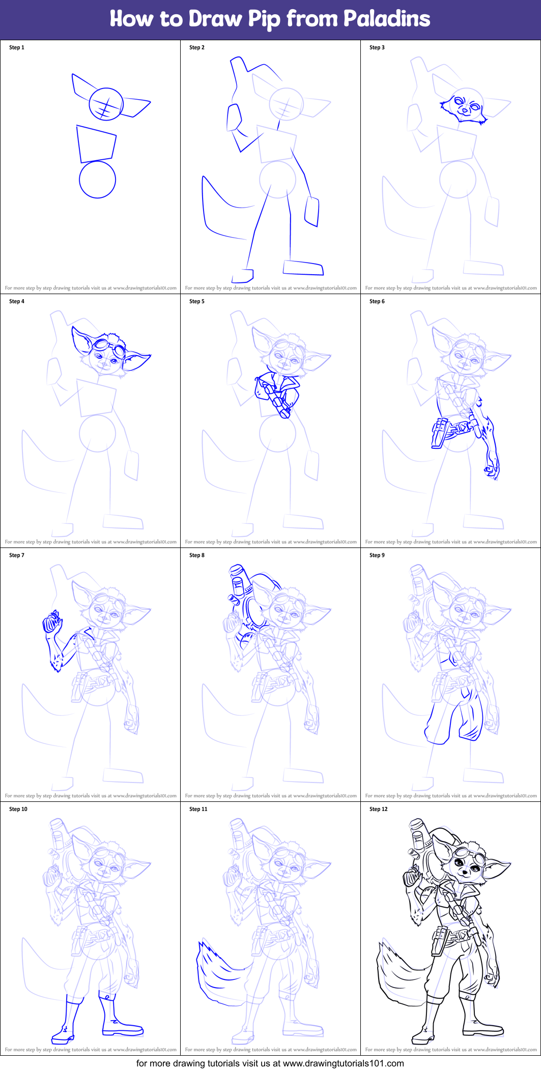 How to Draw Pip from Paladins Printable Step by Step