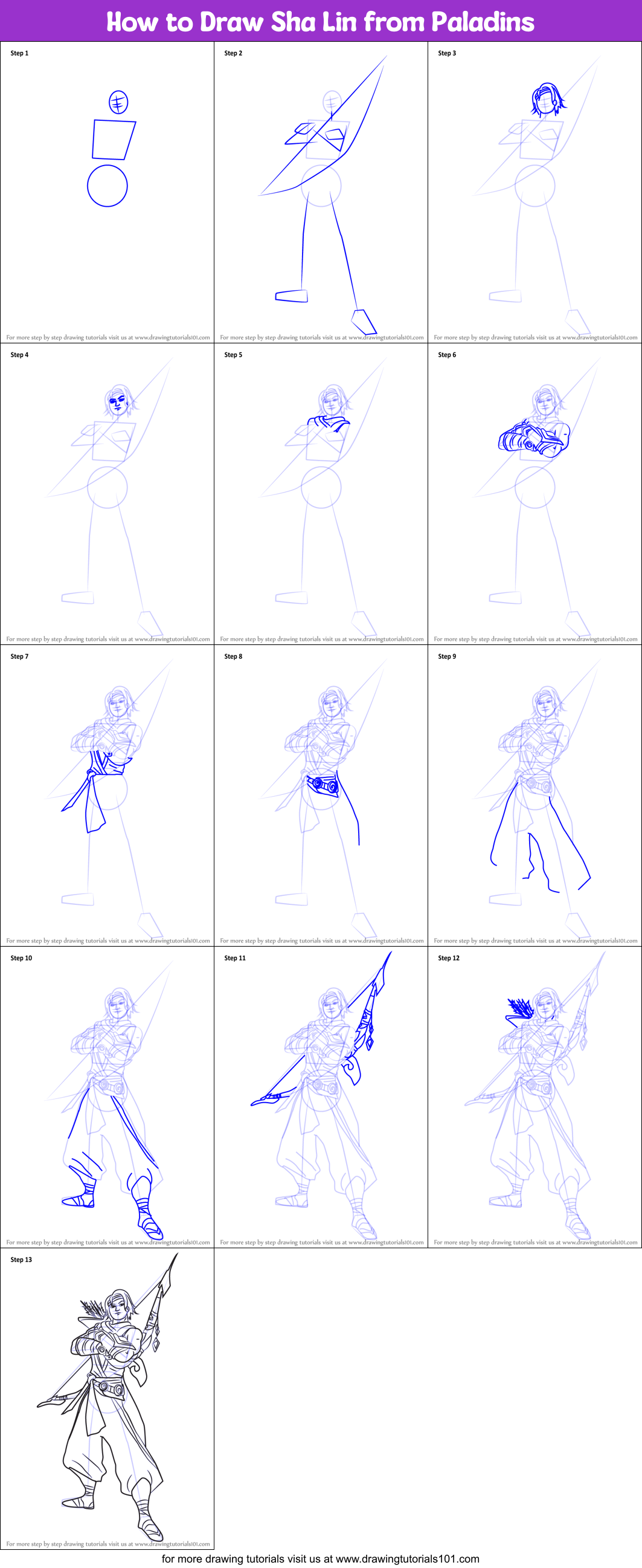 How to Draw Sha Lin from Paladins Printable Step by Step