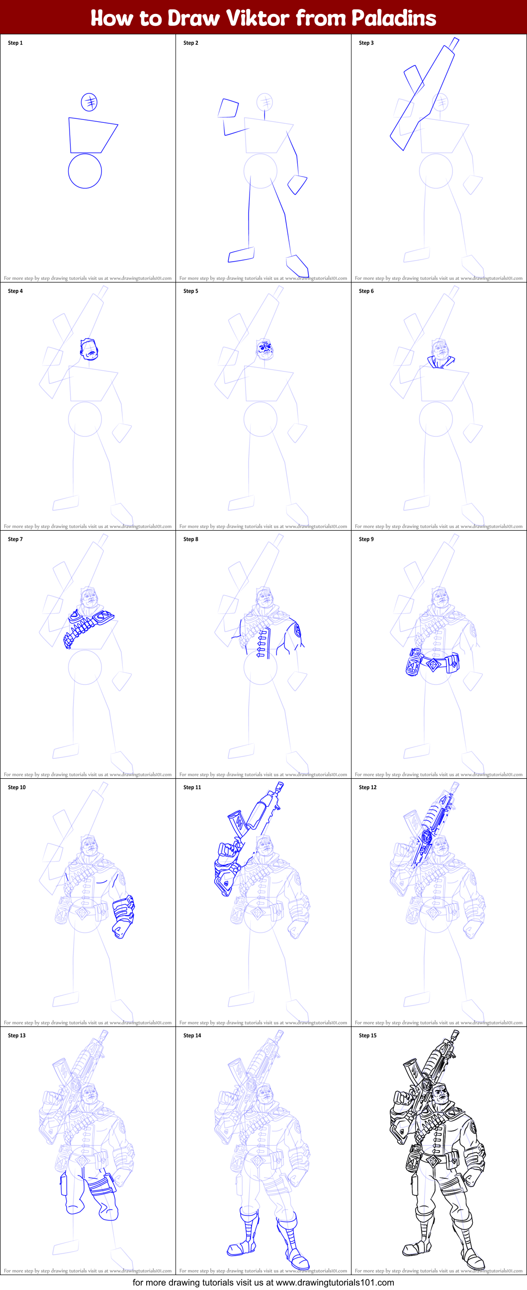 How to Draw Viktor from Paladins Printable Step by Step