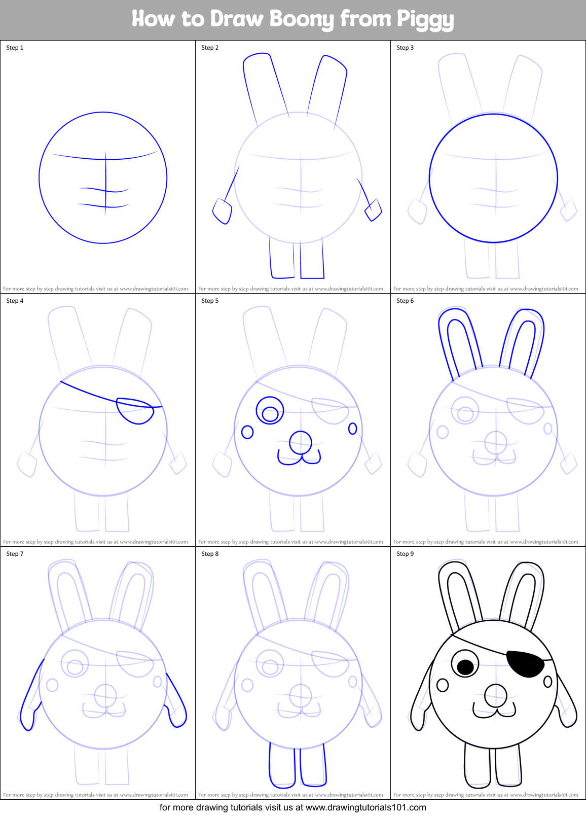 How to Draw Boony from Piggy Printable Step by Step
