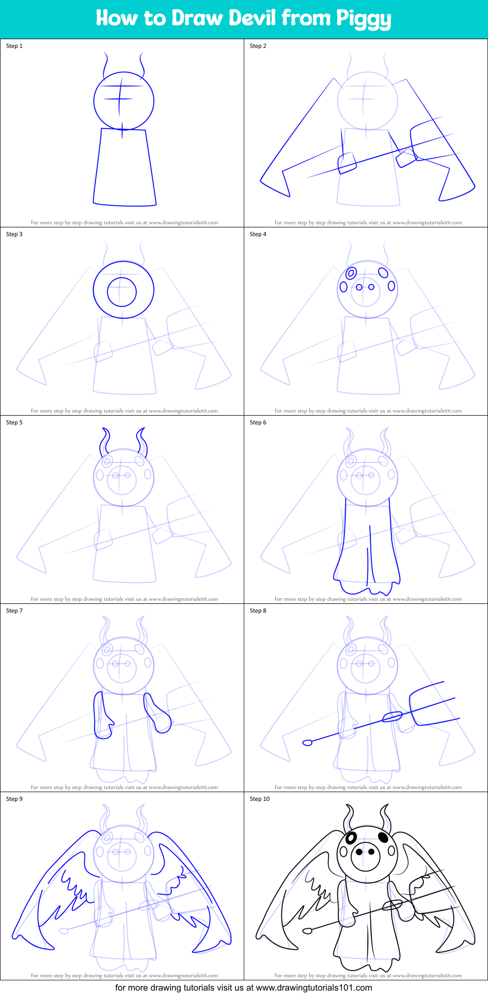 How to Draw Devil from Piggy Printable Step by Step