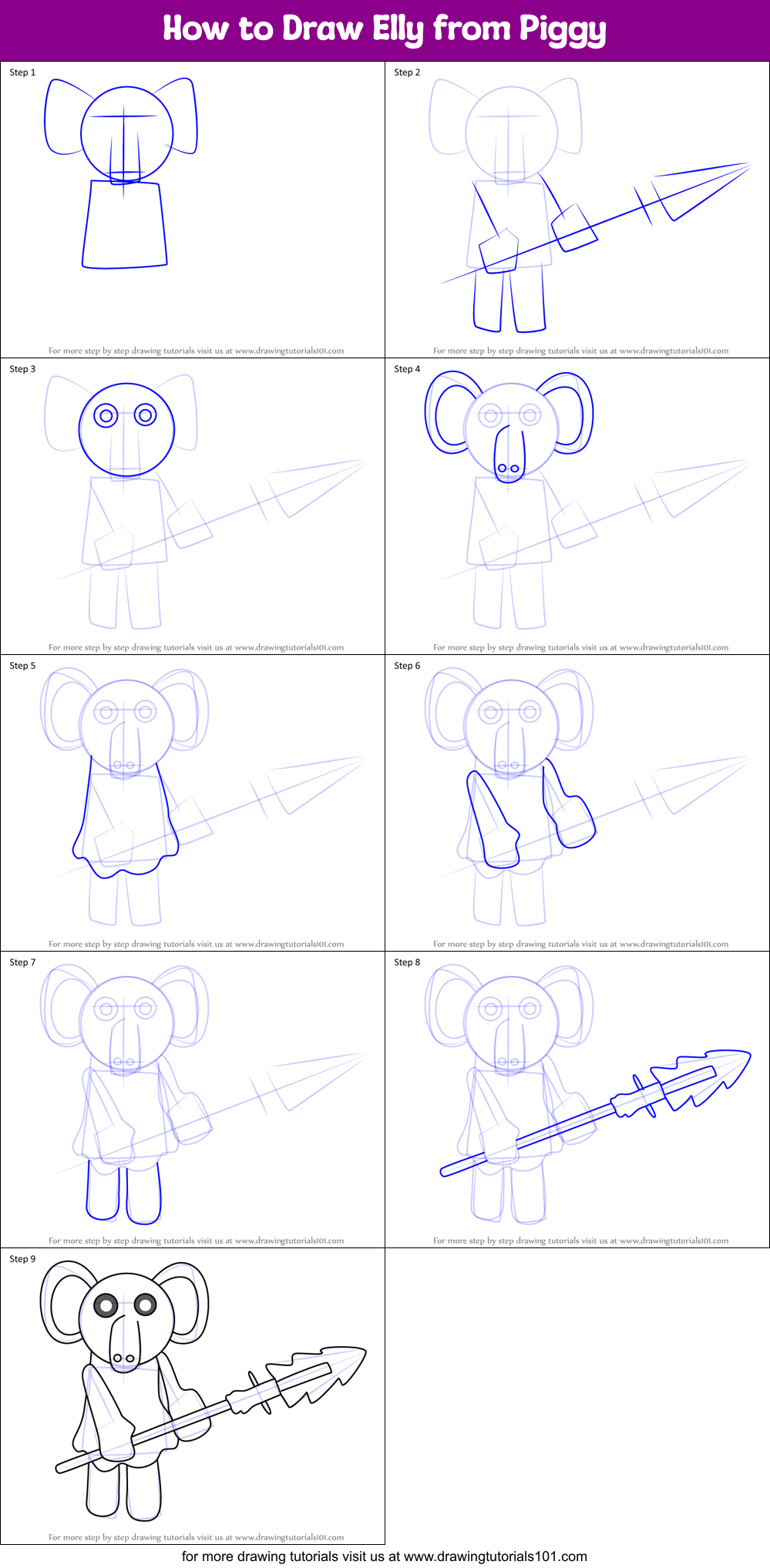 How to Draw Elly from Piggy Printable Step by Step